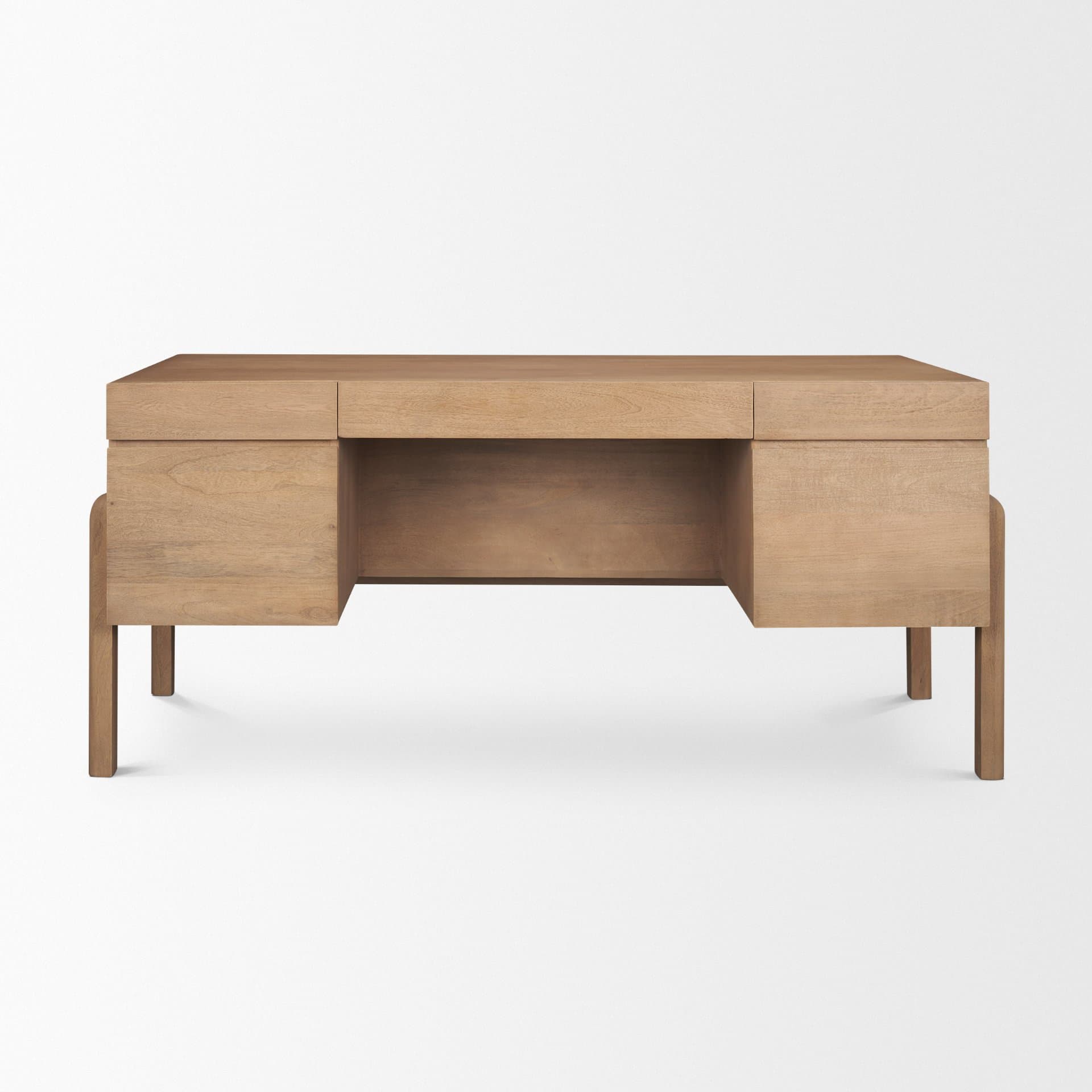 Trellyn Light Brown Solid Wood Carved Woven Desk — product photograph