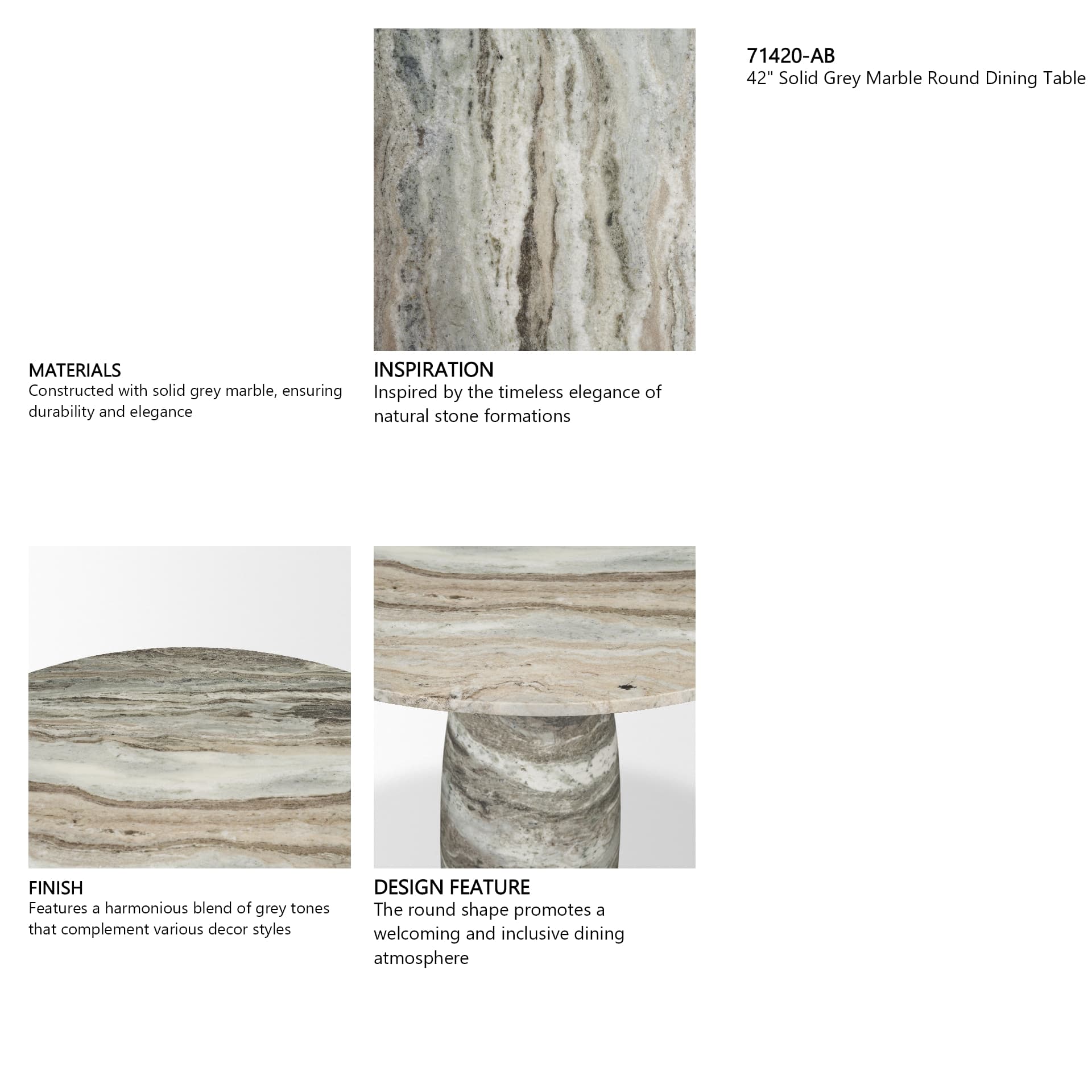 Allyson 42" Round Pedestal Dining Table | Marble | Seats 4 — product photograph