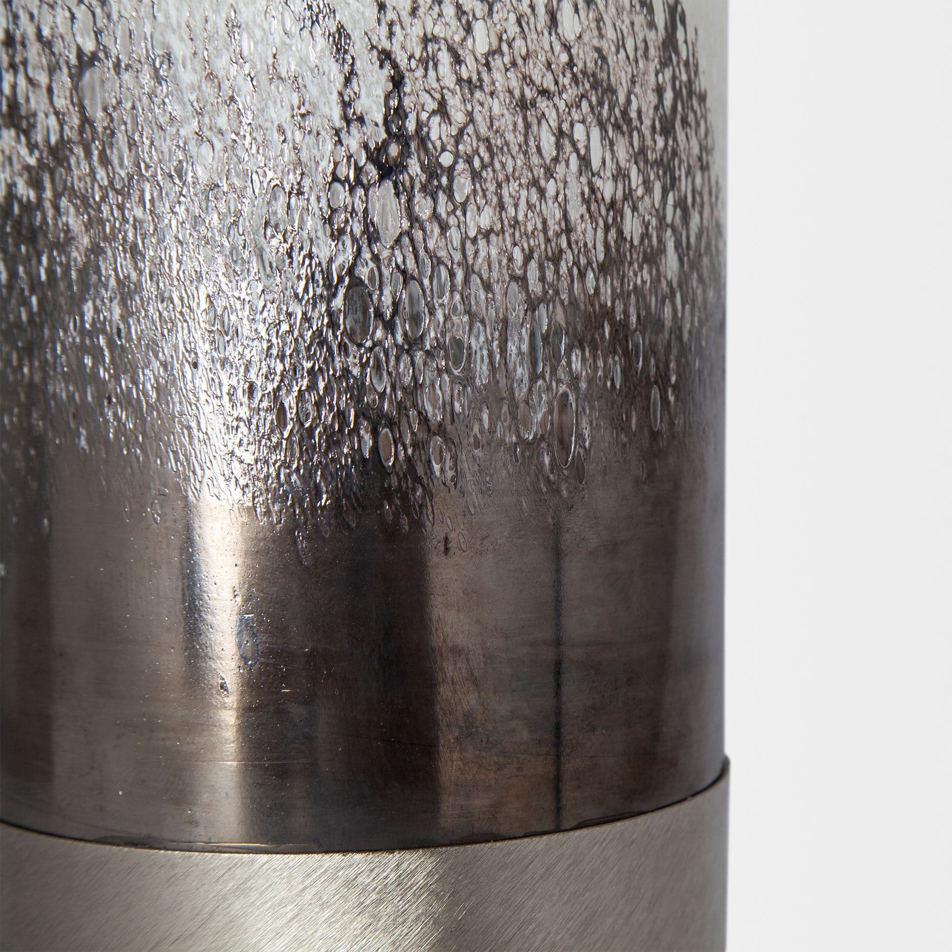 Baltic I Tall White Brushed Silver Metal Bottom Glass Vase — product photograph