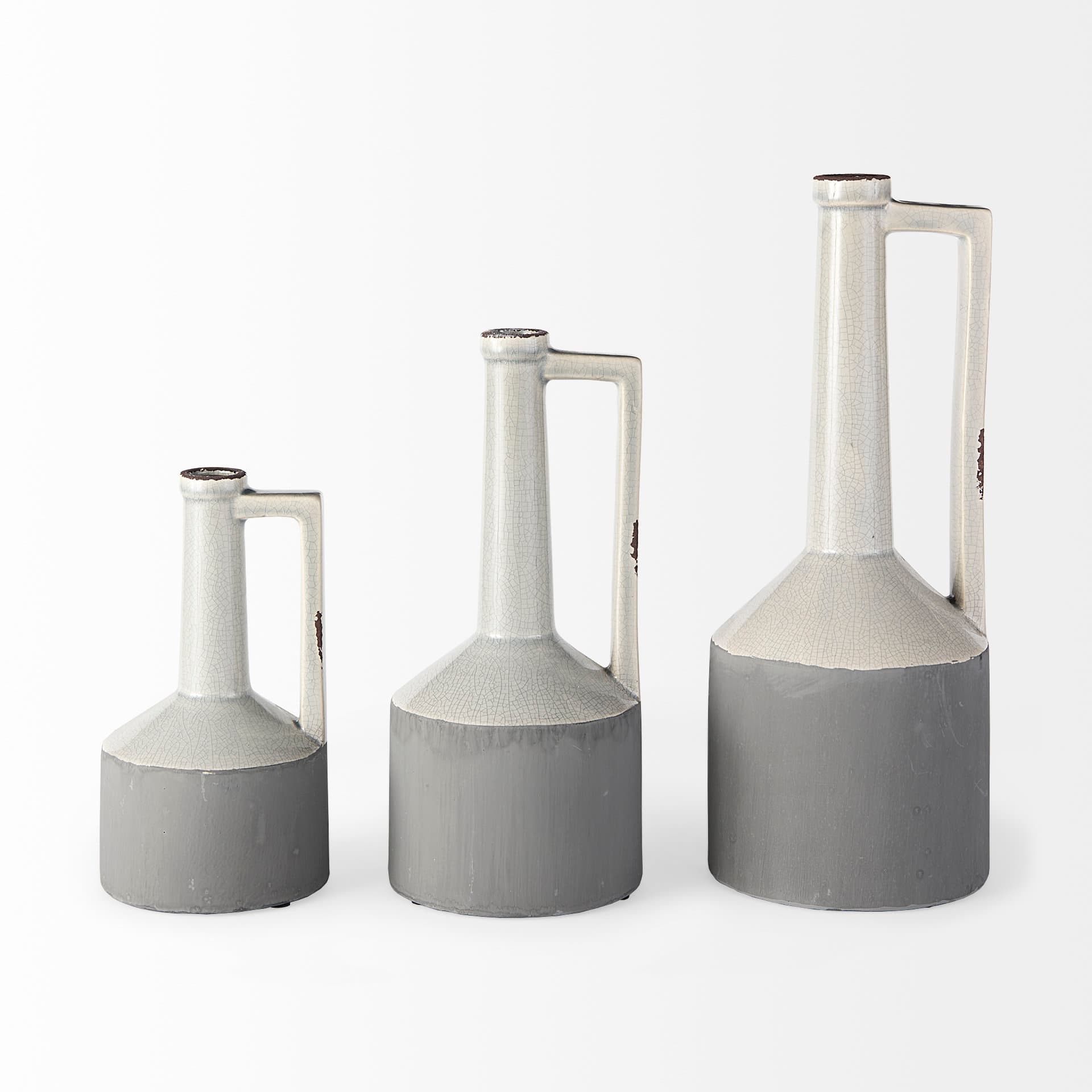Burton 10.2H Small Two Tone Gray Ceramic Jug Vase — product photograph