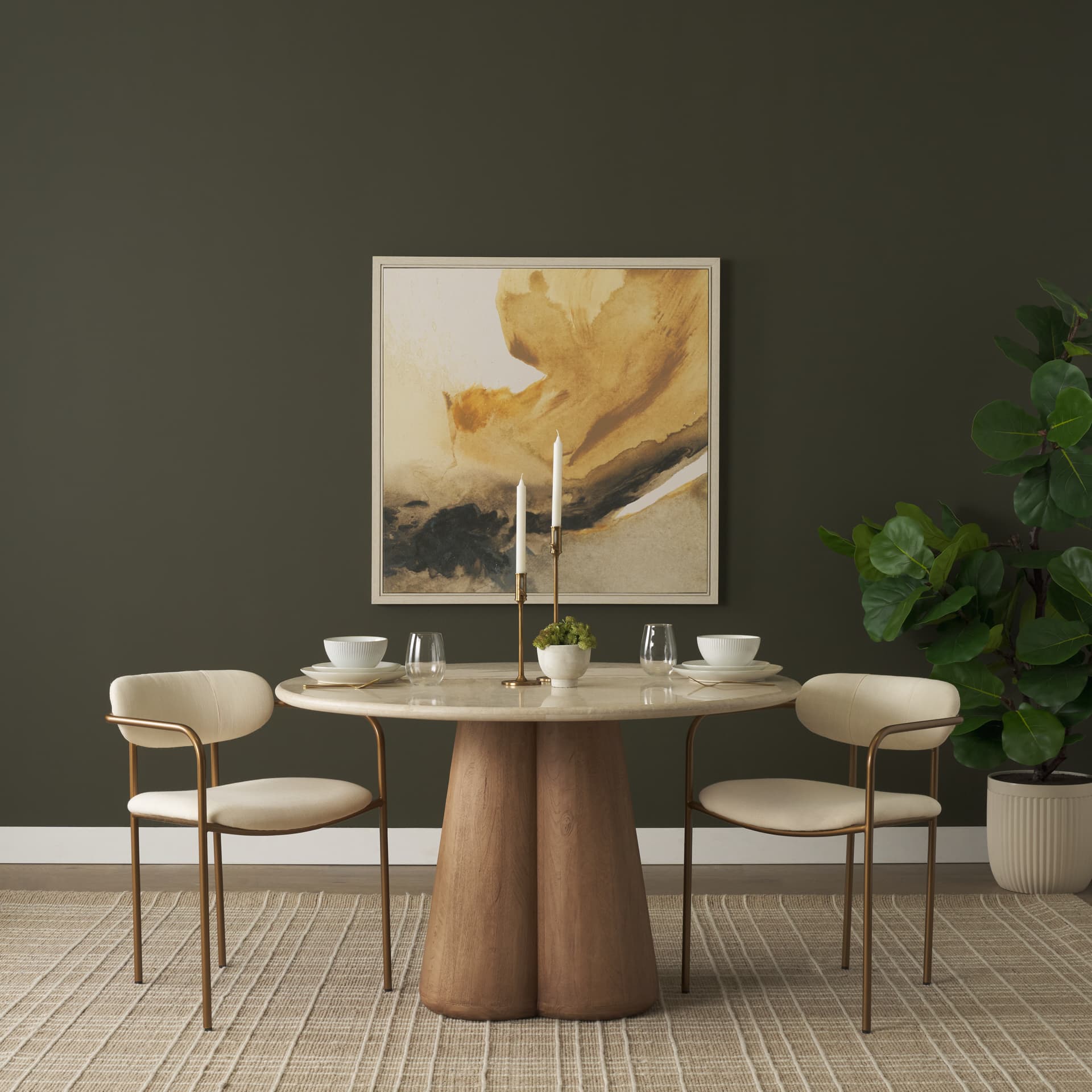 Parker Curved Back Dining Arm Chair | Cream Fabric w/ Gold Metal — product photograph