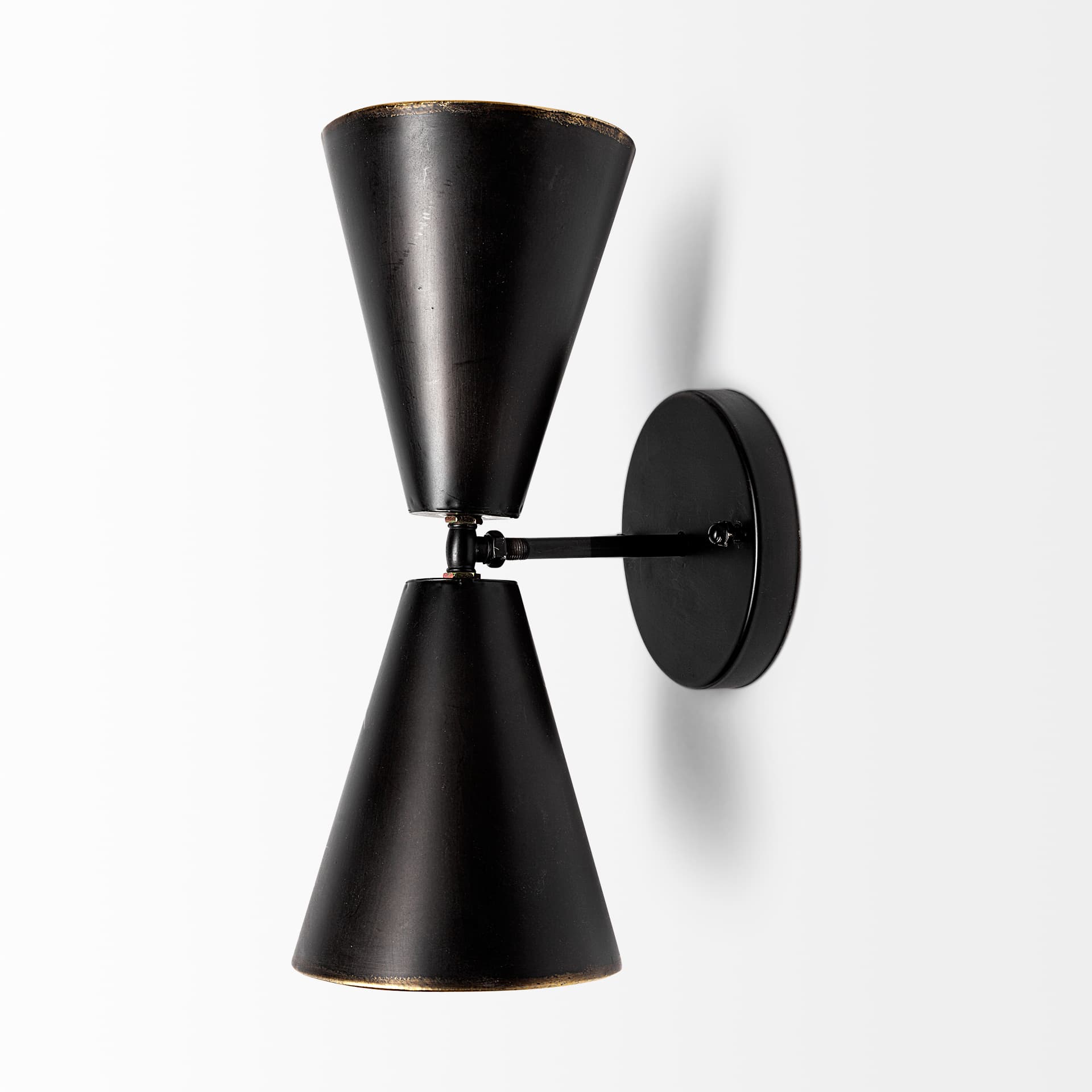 Eris II 7.3x12.6 Black Metal w/Gold Accent Double-Cone Wall Sconce — product photograph