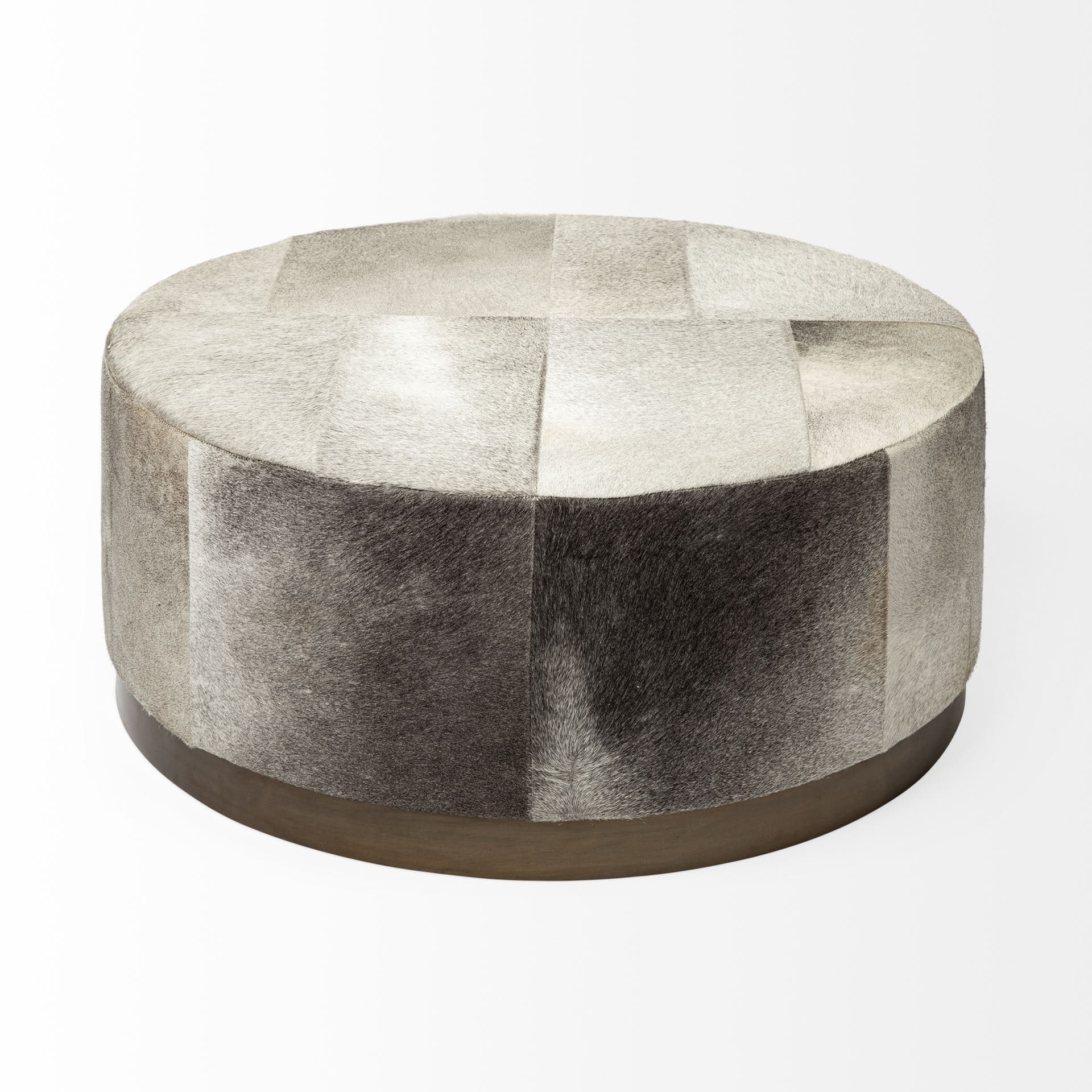 Zahavi 36" Gray Hair-On-hide W/Metal Base Ottoman — product photograph