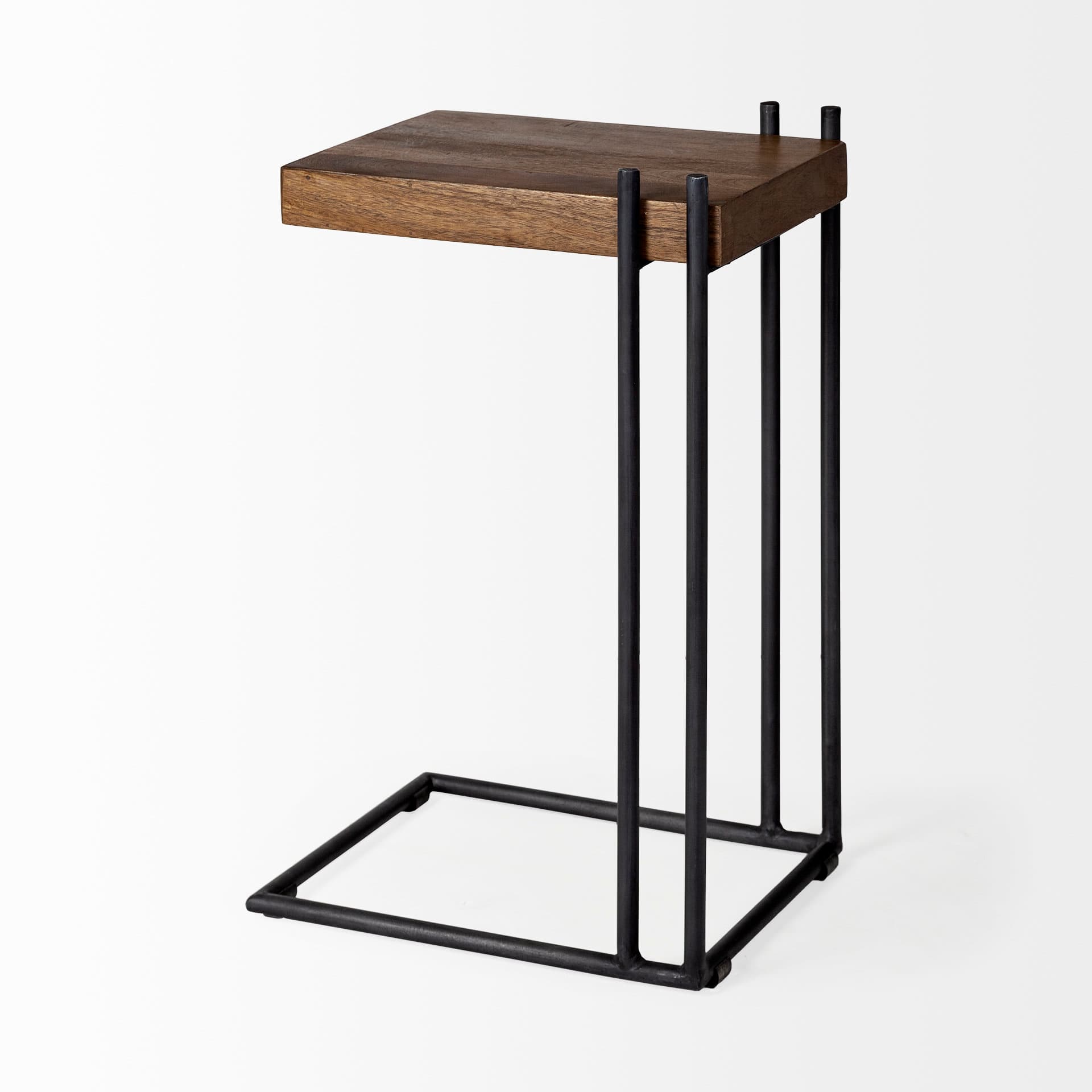 Maddox 16L x 13.5W x 27H Medium Brown Wood w/ Black Metal C-shaped End/Side Table — product photograph
