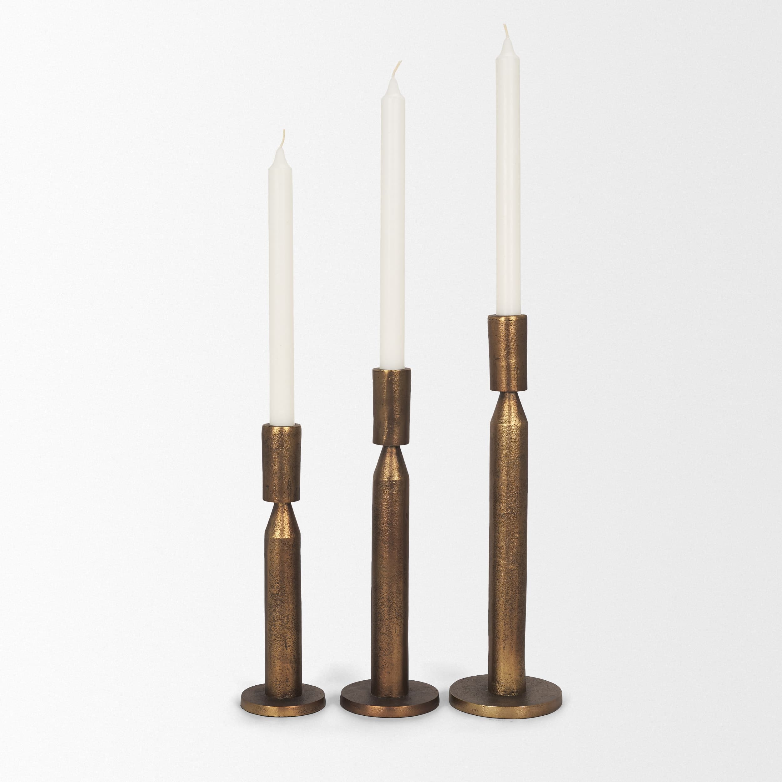 Declan Antiqued Brass Cast Metal Taper Candle Holder — product photograph
