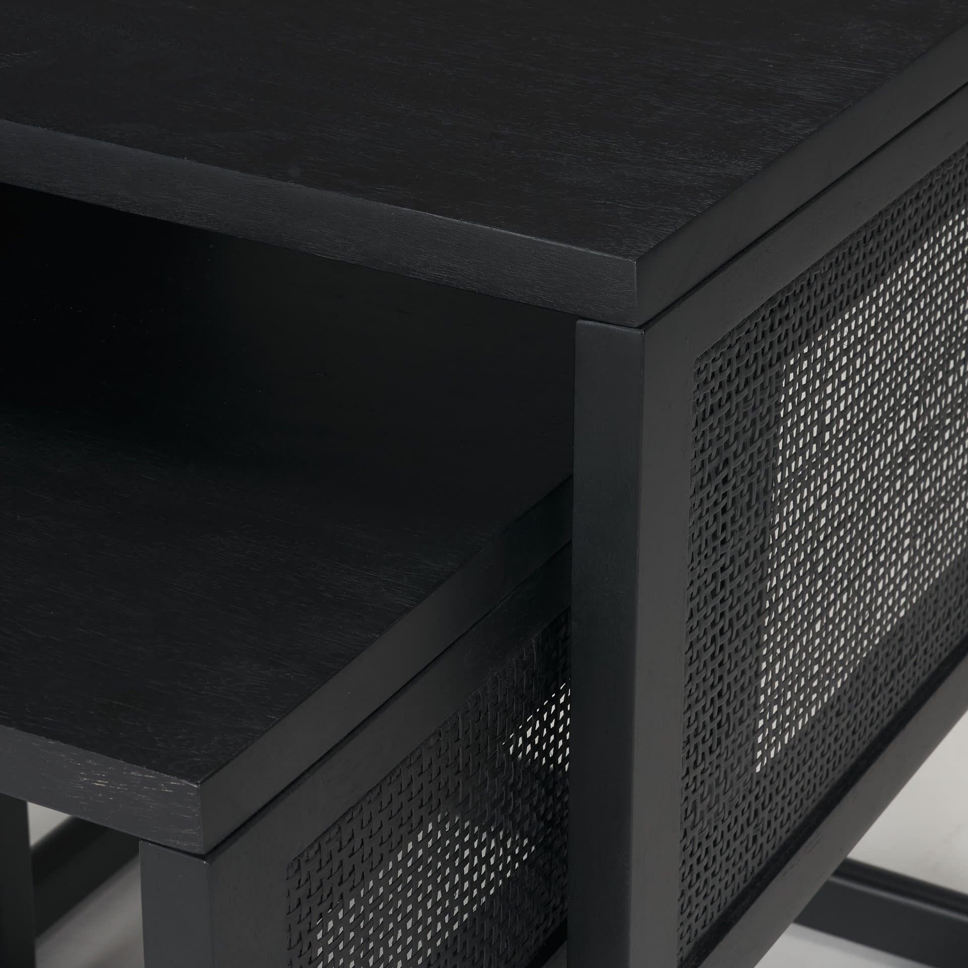 Grier Set of 2 Black Wood w/ Black Cane Nesting Accent Tables — product photograph