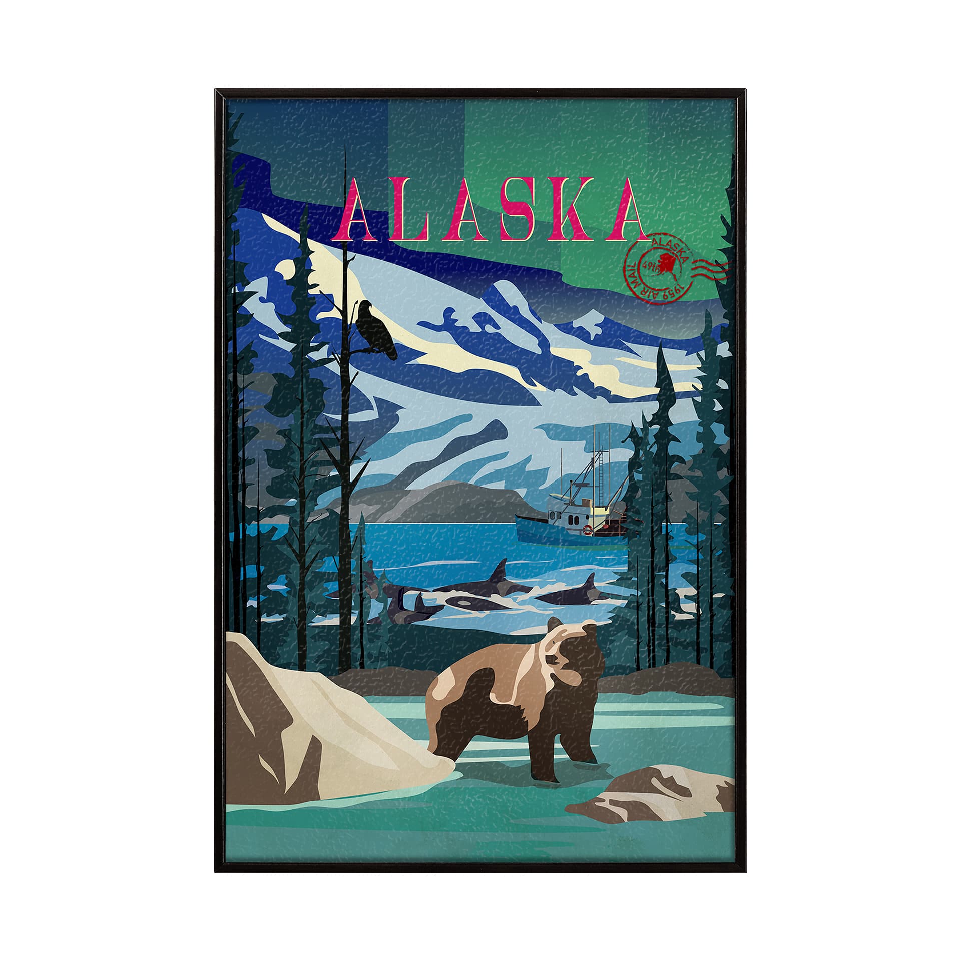 Alaska Go USA (SM) by Mercana Studio a Hand Embellished Decograph Framed Art Print — product photograph