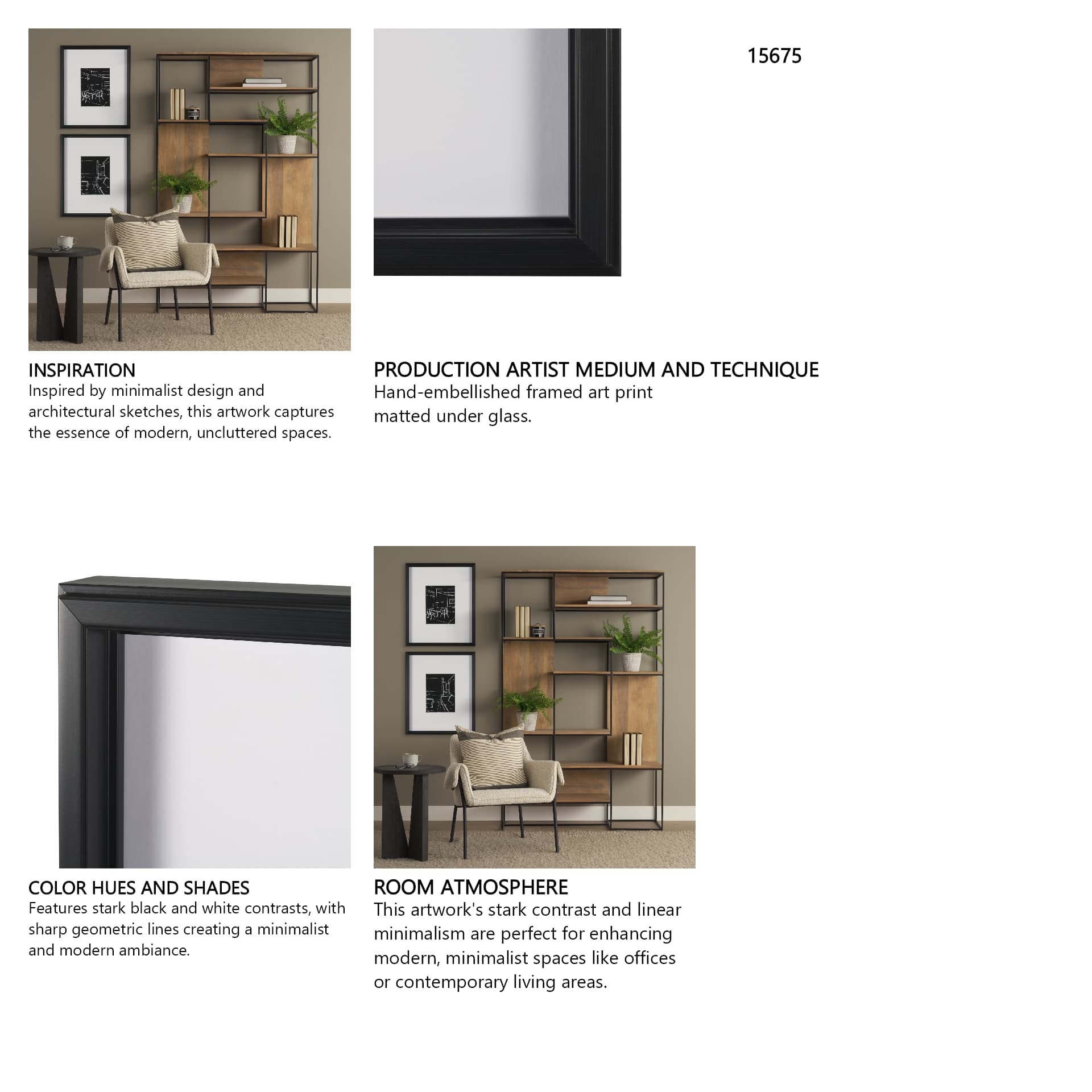 Interior Sketch III by Mercana Studio a Hand Embellished Framed Art Print Matted under Glass — in a styled room