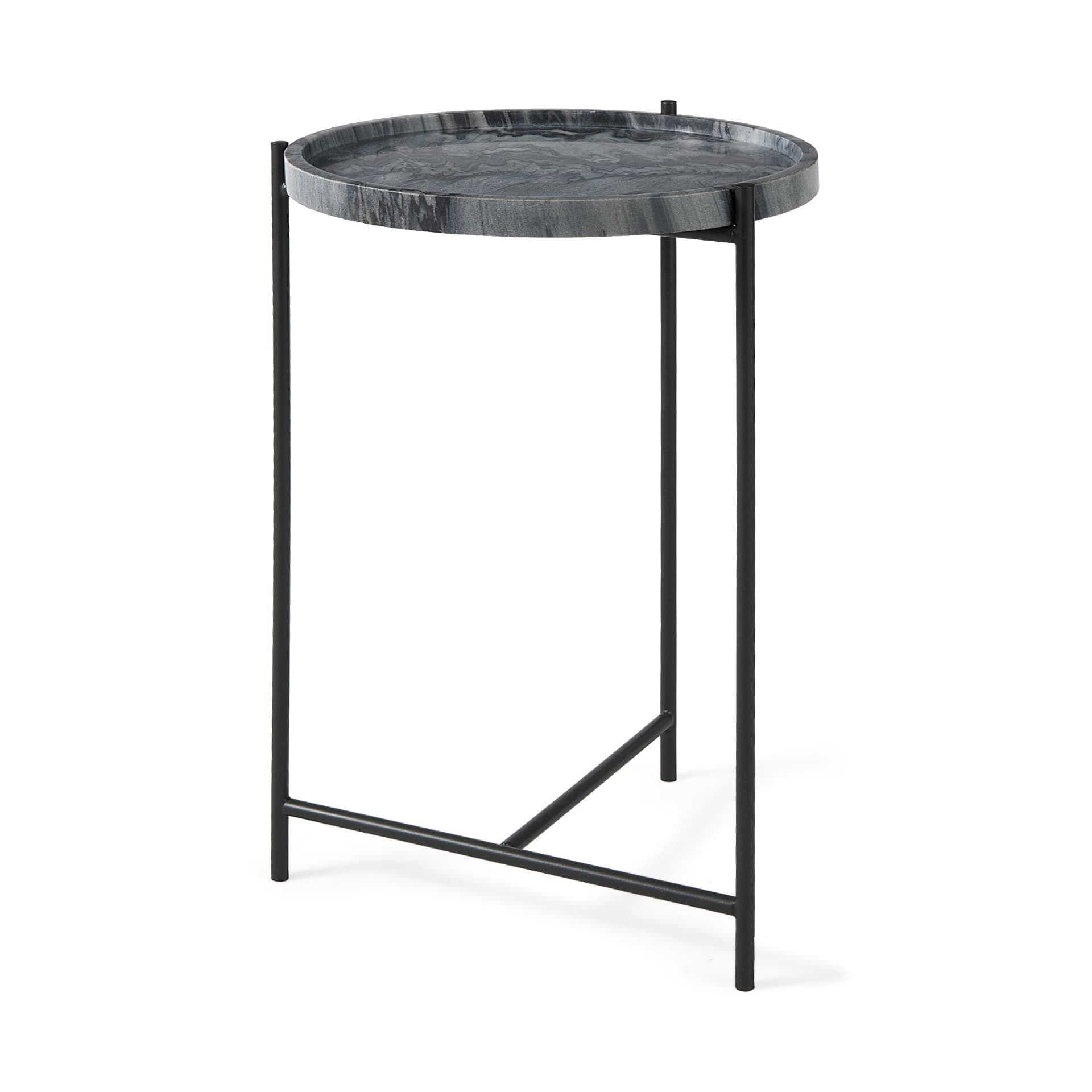 Stella 17L x 17W Gray Round Marble Top W/Black Base Accent Table — product photograph