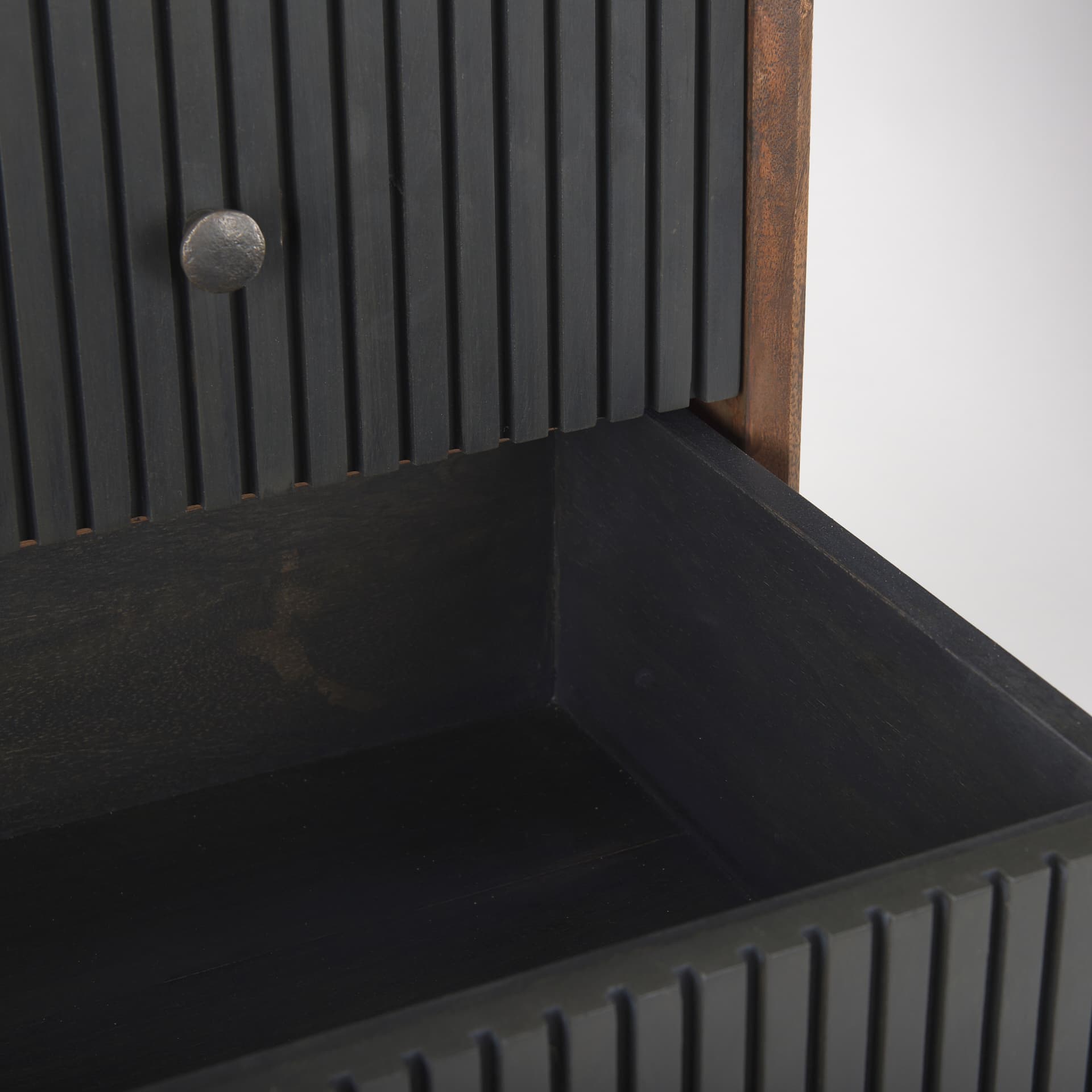 Grace 35.5L x 18.0W x 31.0H Medium Brown Wood W/Black Metal Frame 3 Drawer Accent Cabinet — product photograph
