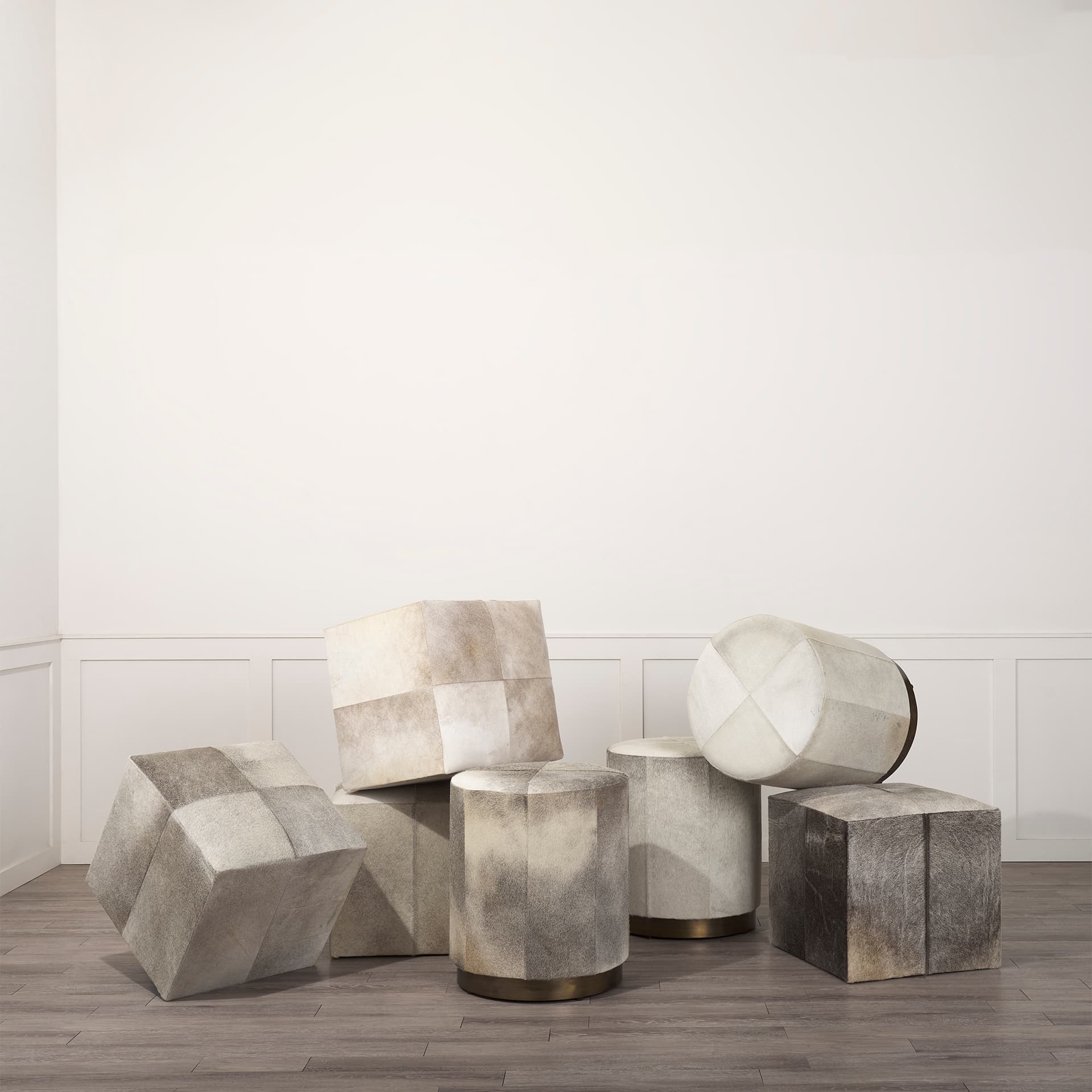 Zahavi I 20" Grey-toned hair-on-hide ottoman — product photograph