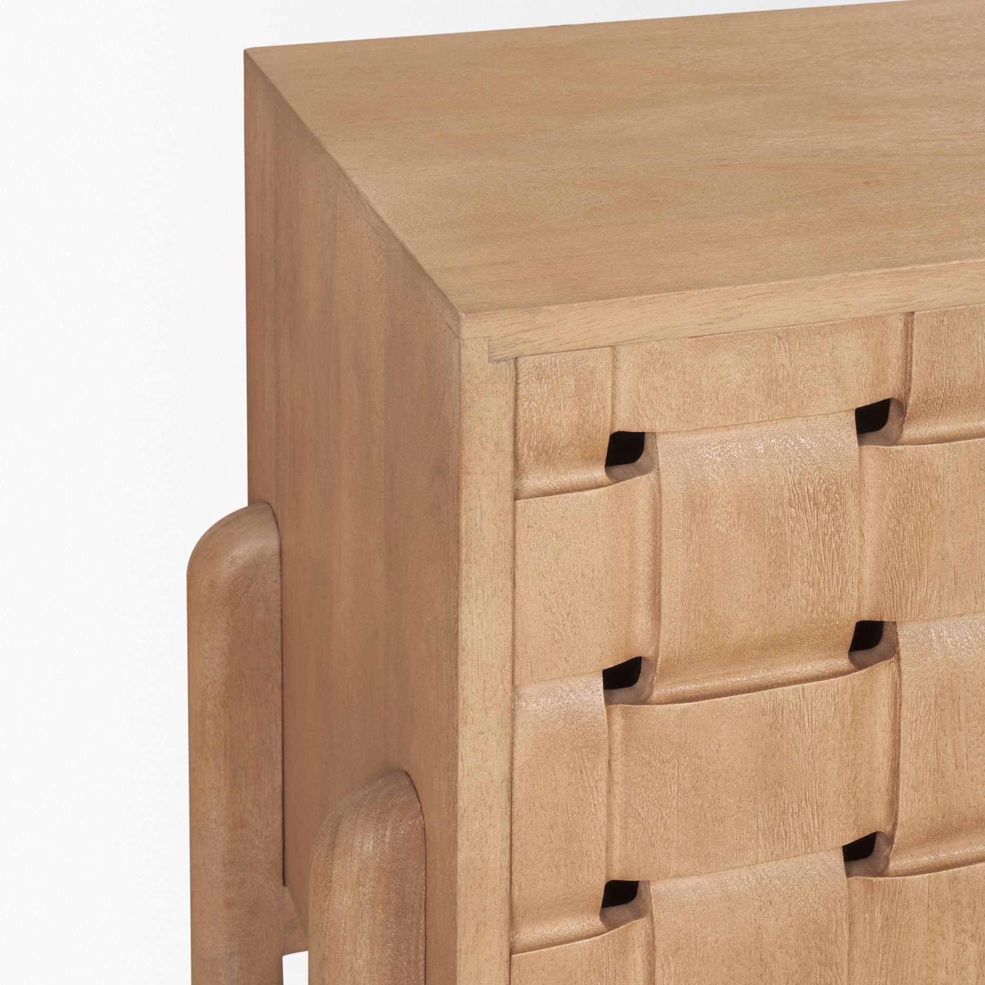 Trellyn Light Brown Solid Wood 4-Door Sideboard with Carved Woven Doors — product photograph