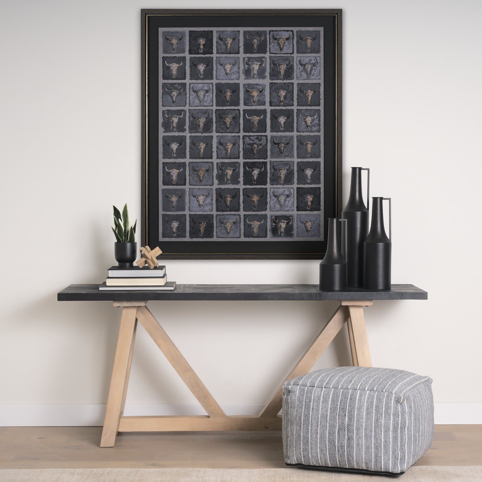Forty-Eight by Natalia Boychenko-Tariq Hand-Embellished Textured Framed Artwork Matted under Glass — in a styled room