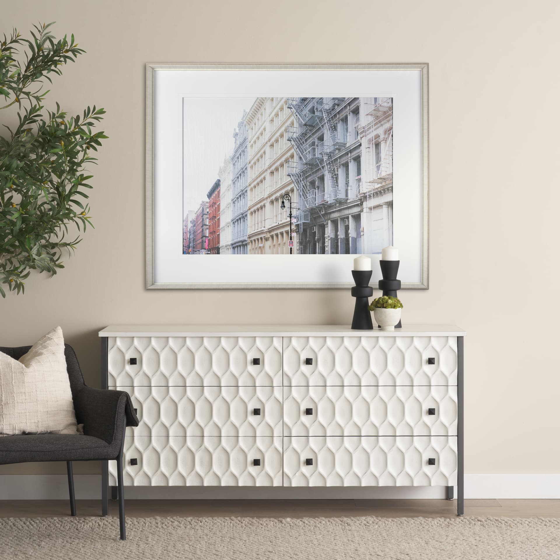 Fresh Facade - Hand Embellished Textured Framed Photo Art Print Matted under Glass — in a styled room