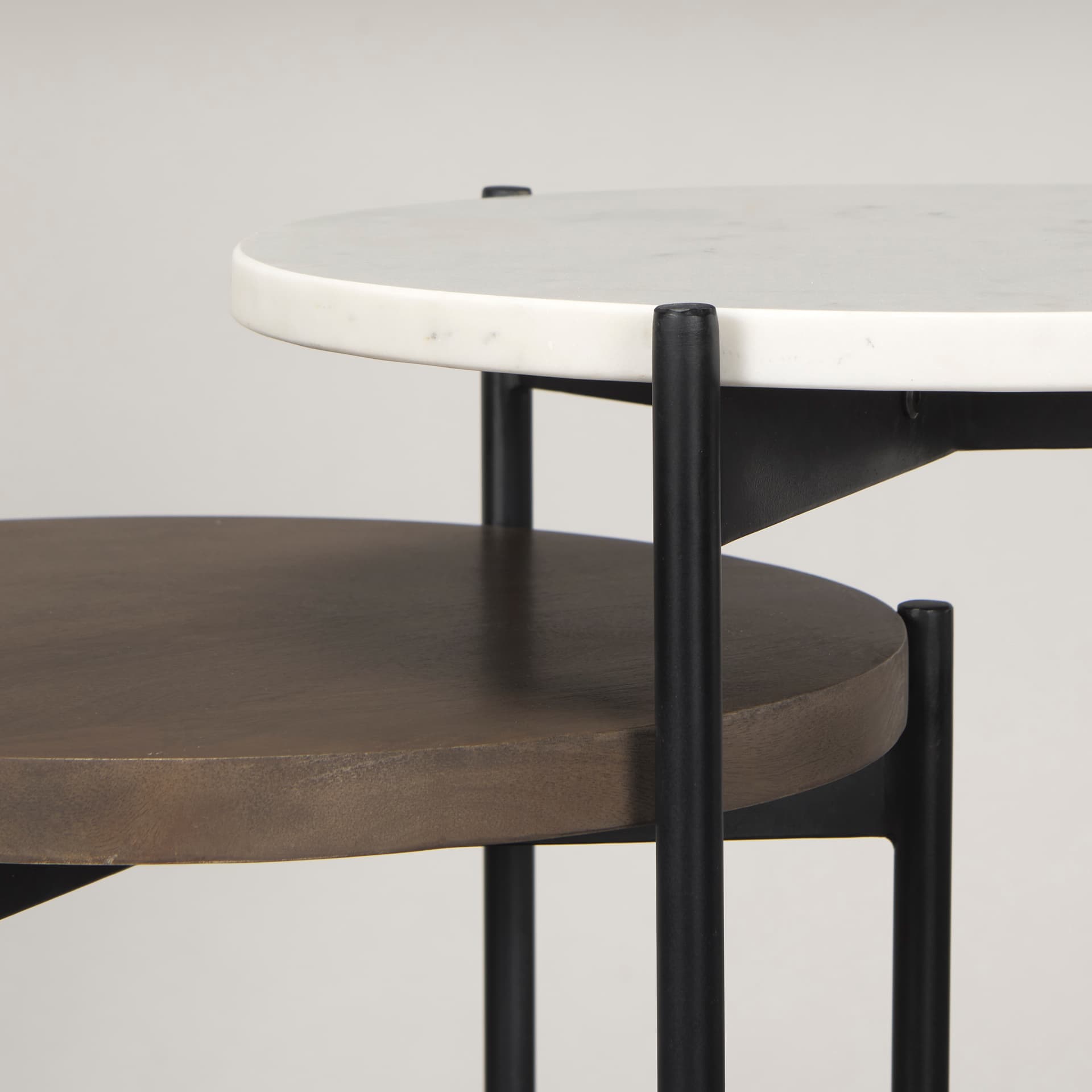 Larkin Marble & Dark Brown Wood Tabletop Nesting End/Side Tables — product photograph