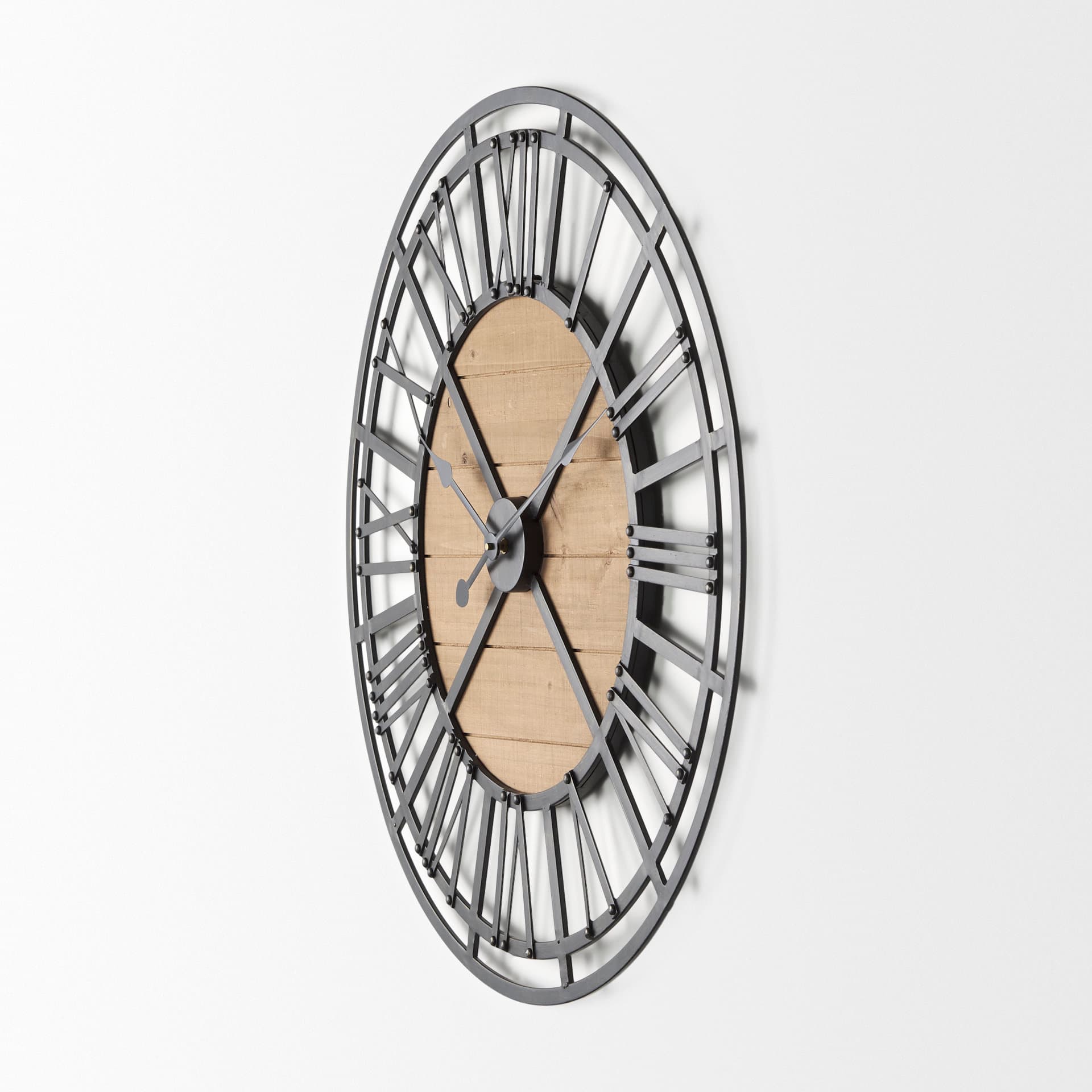 Lewiston 30.1L x 2.0W x 30.1H Black Iron W/Wood Round Wall Clock — product photograph