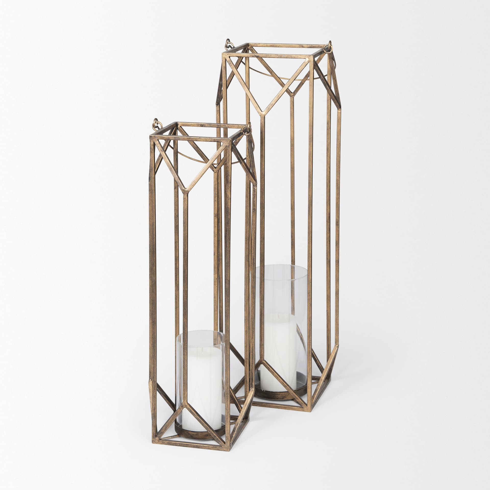 Ivy Small Gold Metal Geometric Cage Candle Holder Lantern — product photograph