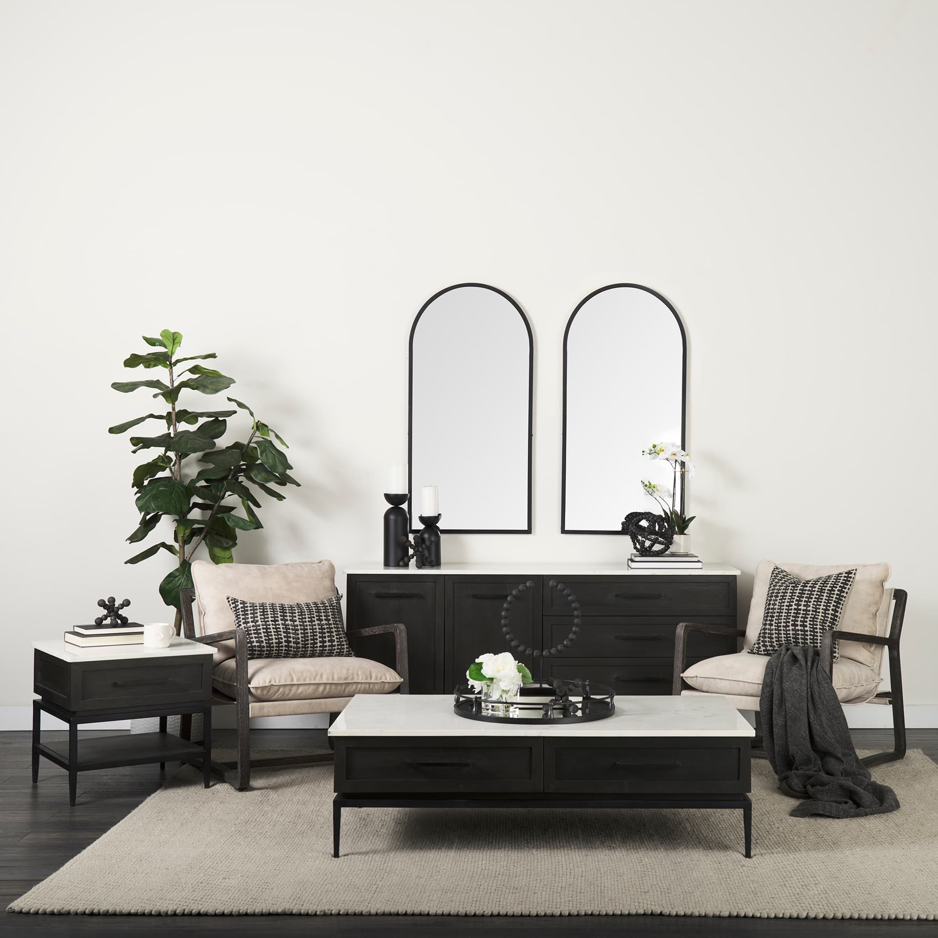 Giovanna 23.6L x 1.2W x 48.8H Black Metal Frame Rounded Arch Vanity Mirror — product photograph
