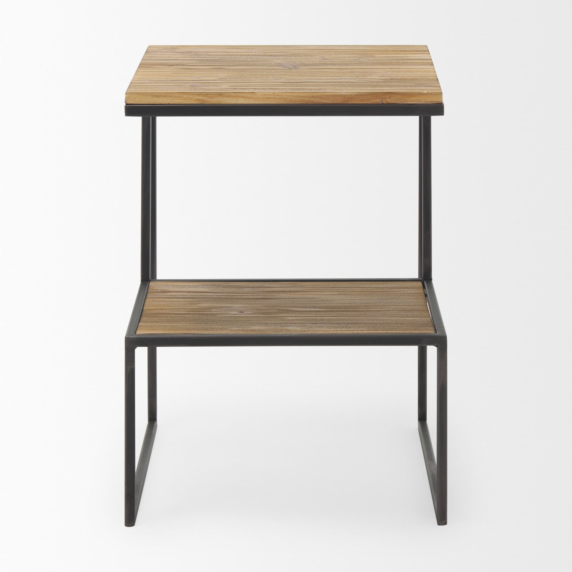 Ronin 22"H Square 2-Tier Wood w/ Black Metal Accent Table — product photograph