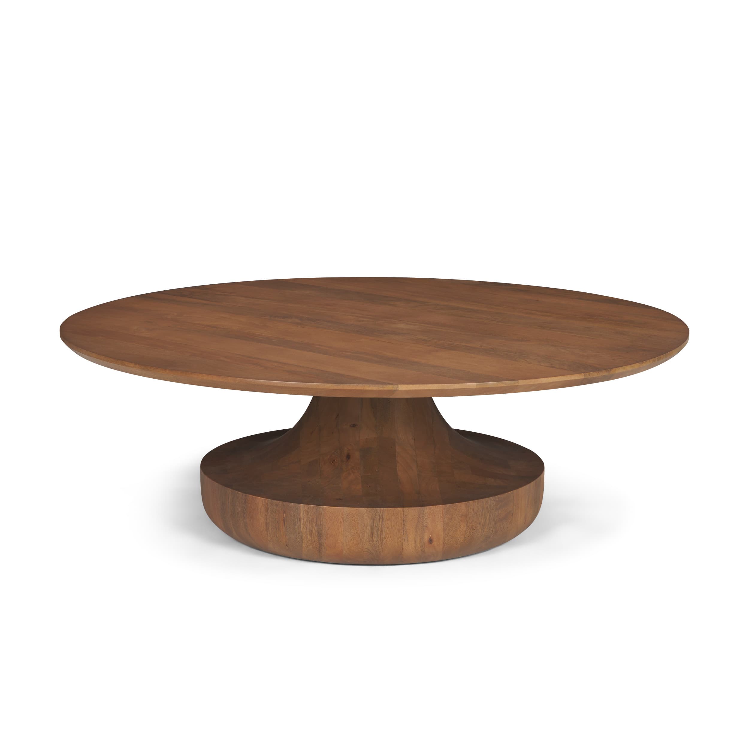 Arno Warm Mid-Brown Wood Sculptural Round Coffee Table — product photograph