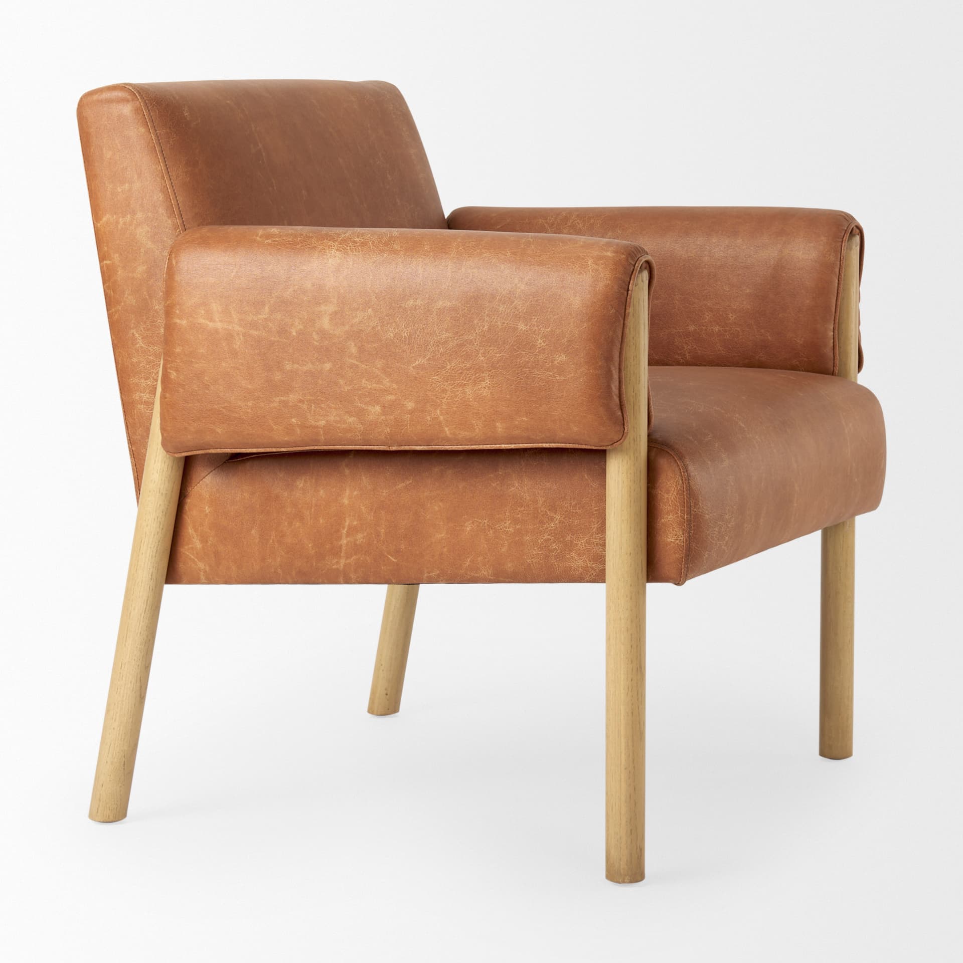 Ashton Brown Vegan Leather w/ Light Wood Accent Chair — product photograph