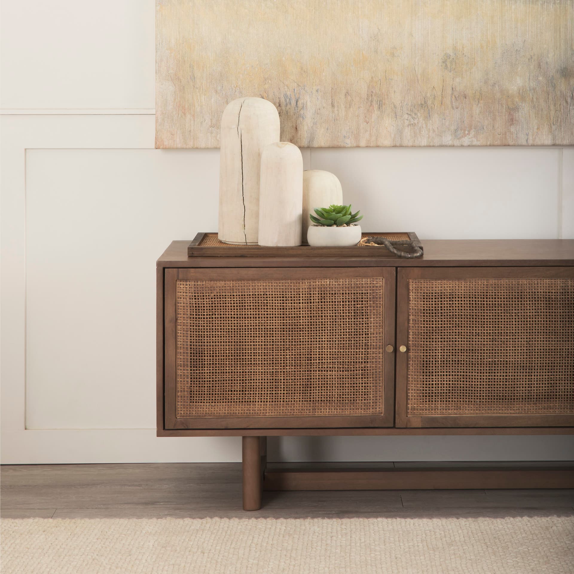 Knox Medium White-Wash Wood Decorative Object — in a styled room