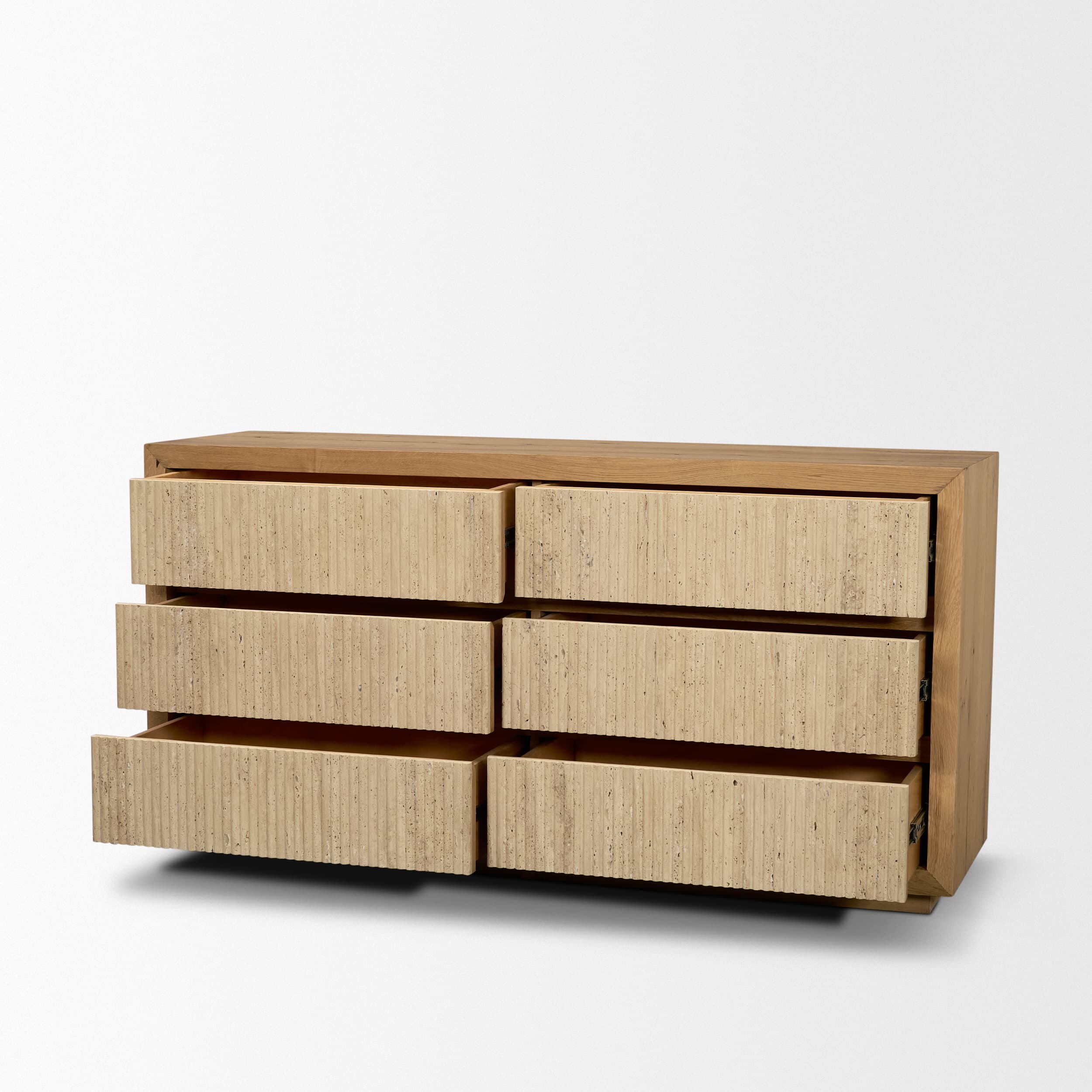 Travona Oak Wood w/ Travertine 6 Drawer Dresser — product photograph
