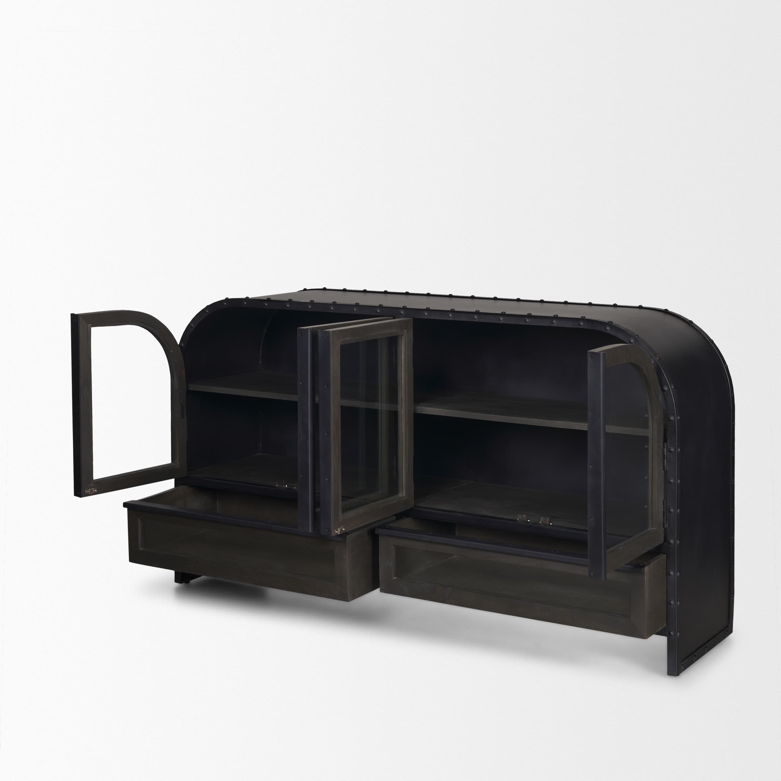 Gehry I 62.3x16.5 Black Metal Frame w/Wood Accent 4 Cabinet Door Two Drawer Sideboard — product photograph