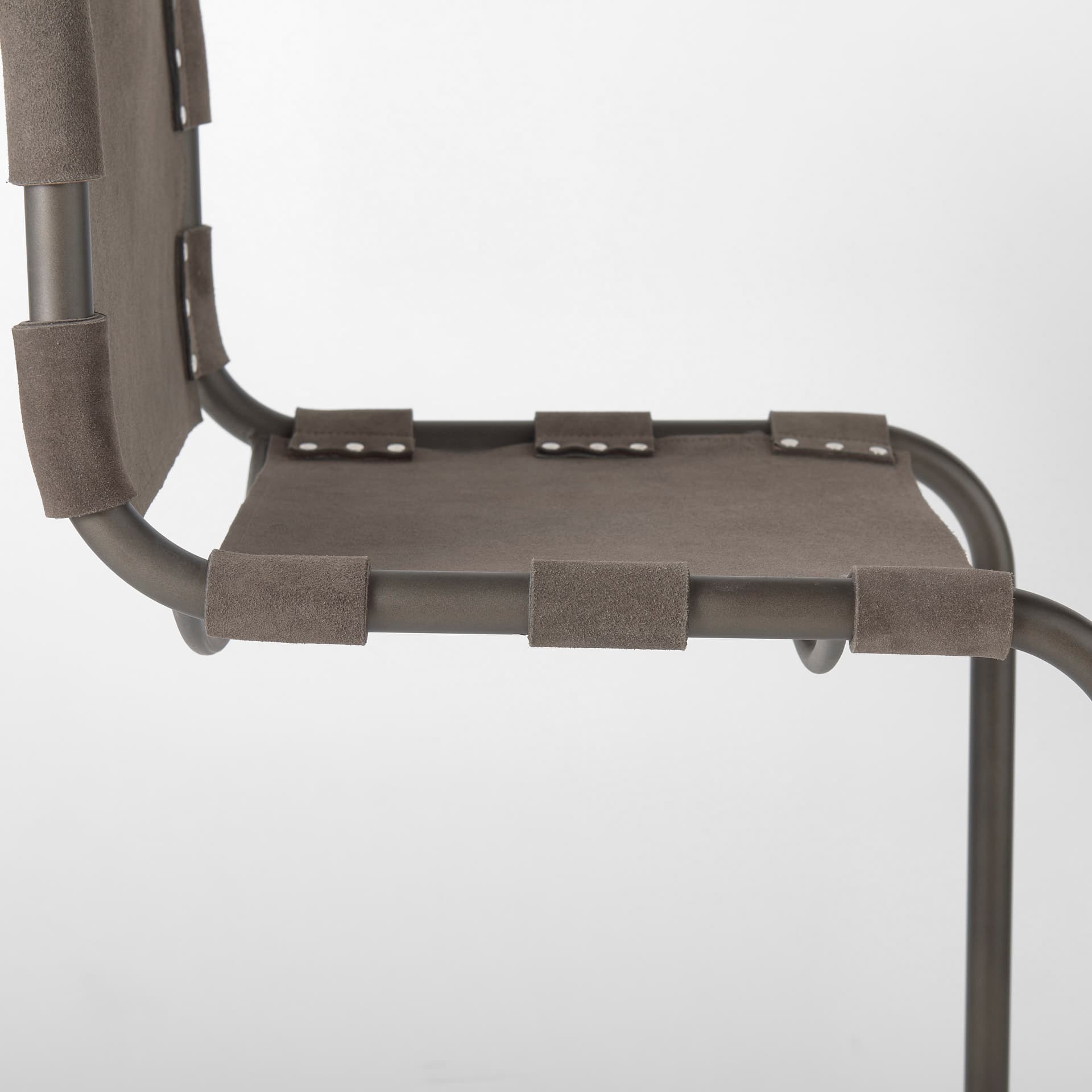 Berbick Backless 43in Seat Bar Stool | Brown/Gray Suede w/ Gray Metal — product photograph