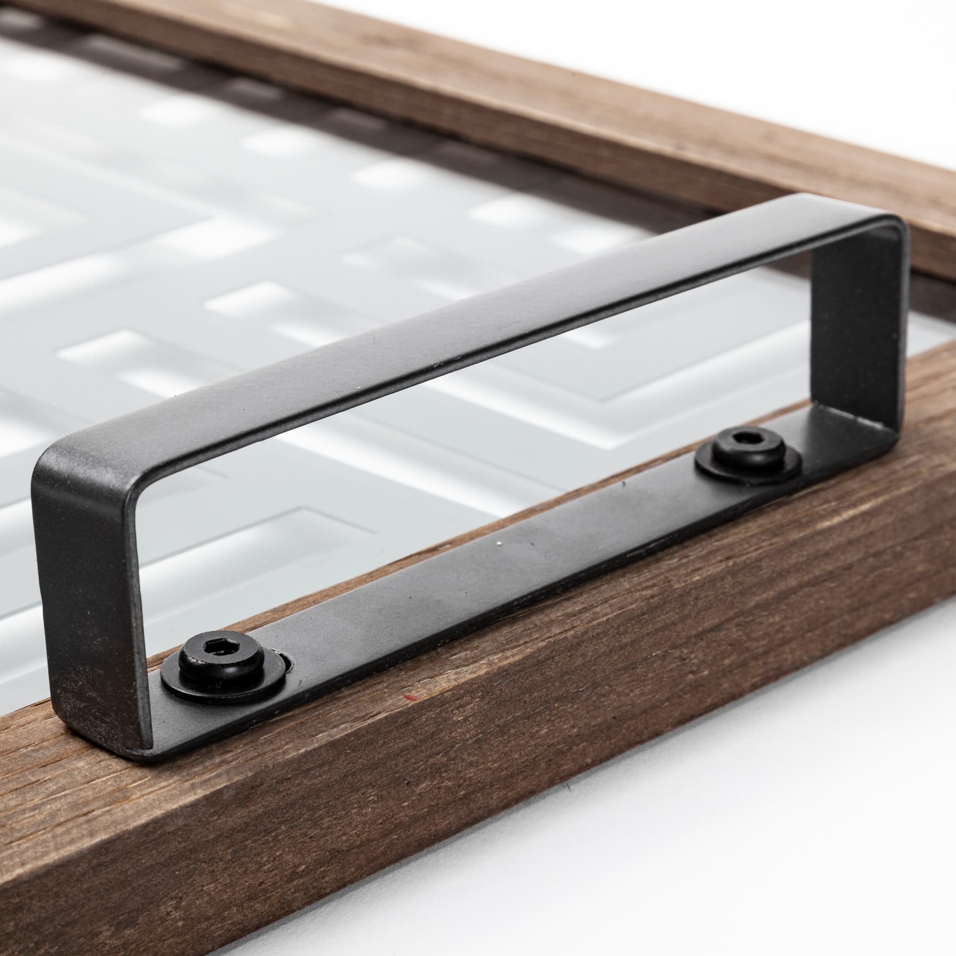 Fantuz 32L x 16W Gray Metal, Wood and Glass Serving Tray — product photograph