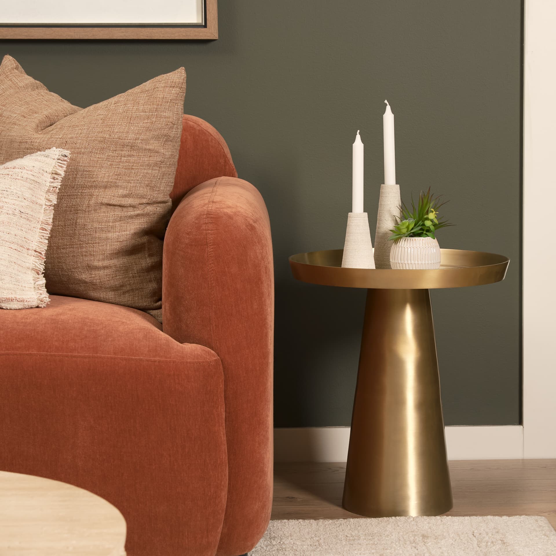Roland Satin Brass Cast Aluminum Metal Accent Table — product photograph