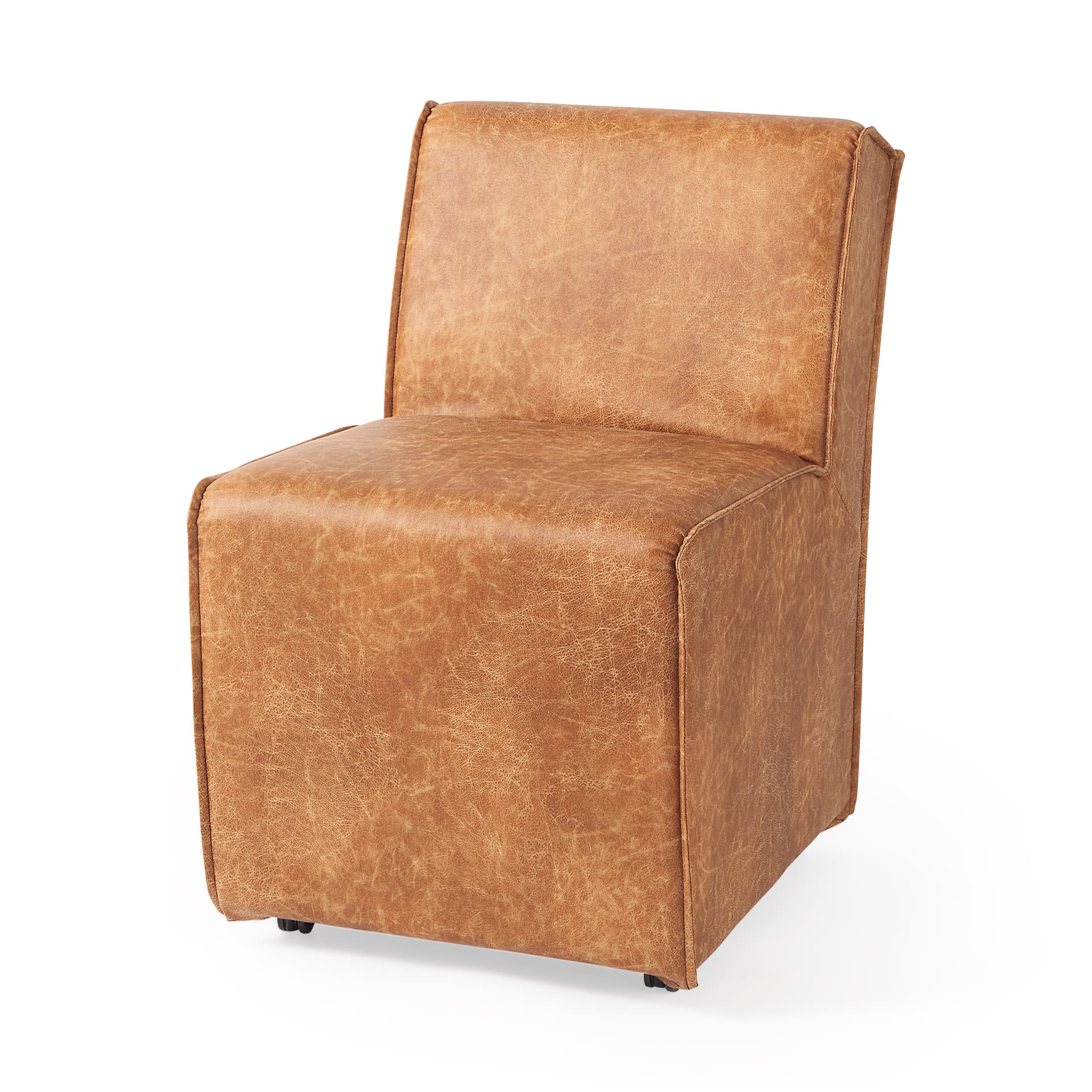 Damon Barrel Back Dining Arm Chair | Cognac Faux Leather w/ Casters — product photograph