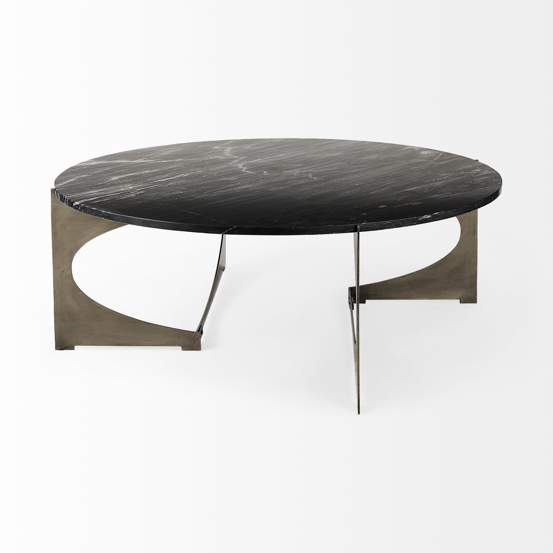 Reinhold III Black Marble Top Iron Coffee Table — product photograph
