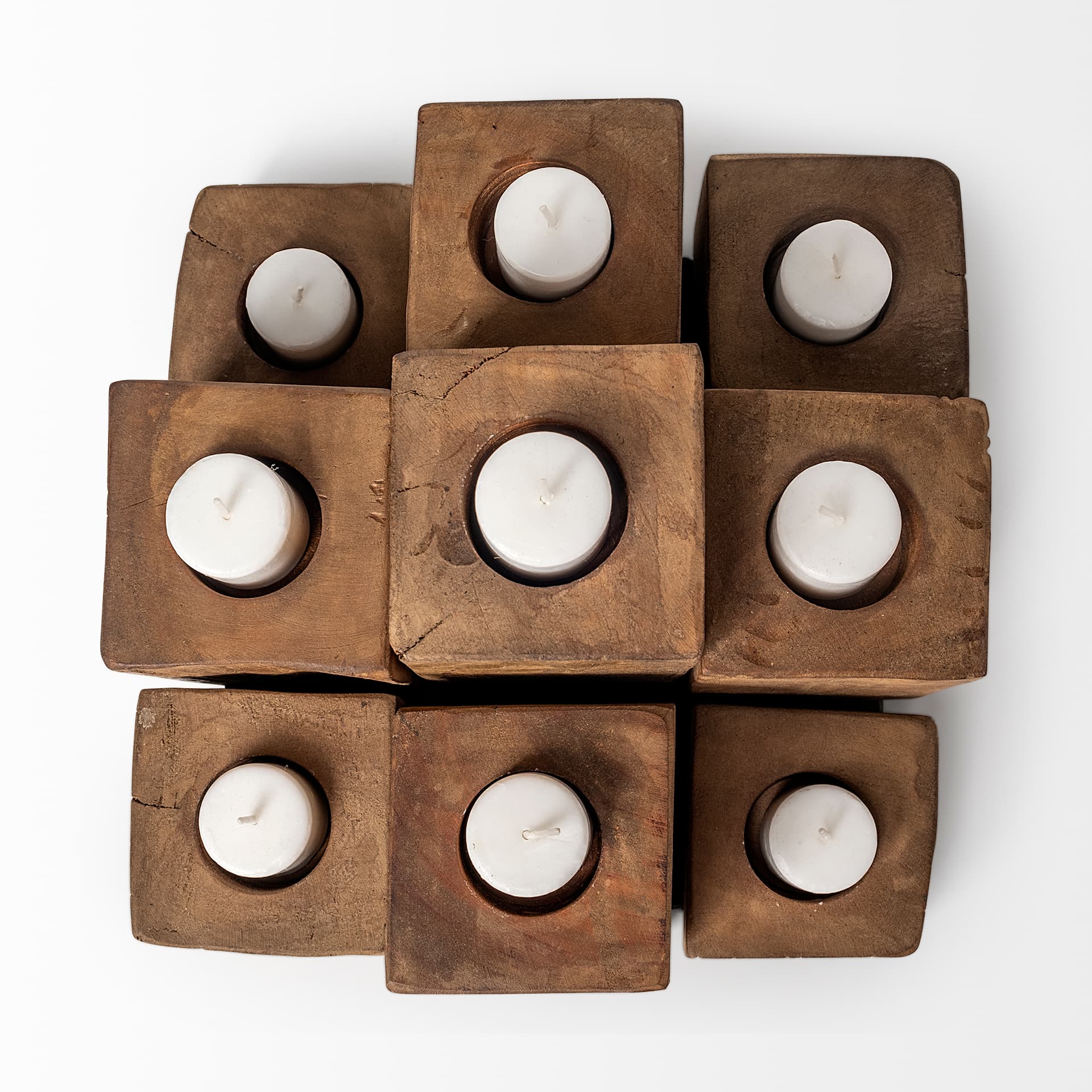 Cassius Light Brown Nine Wood Block Table Candle Holder — product photograph