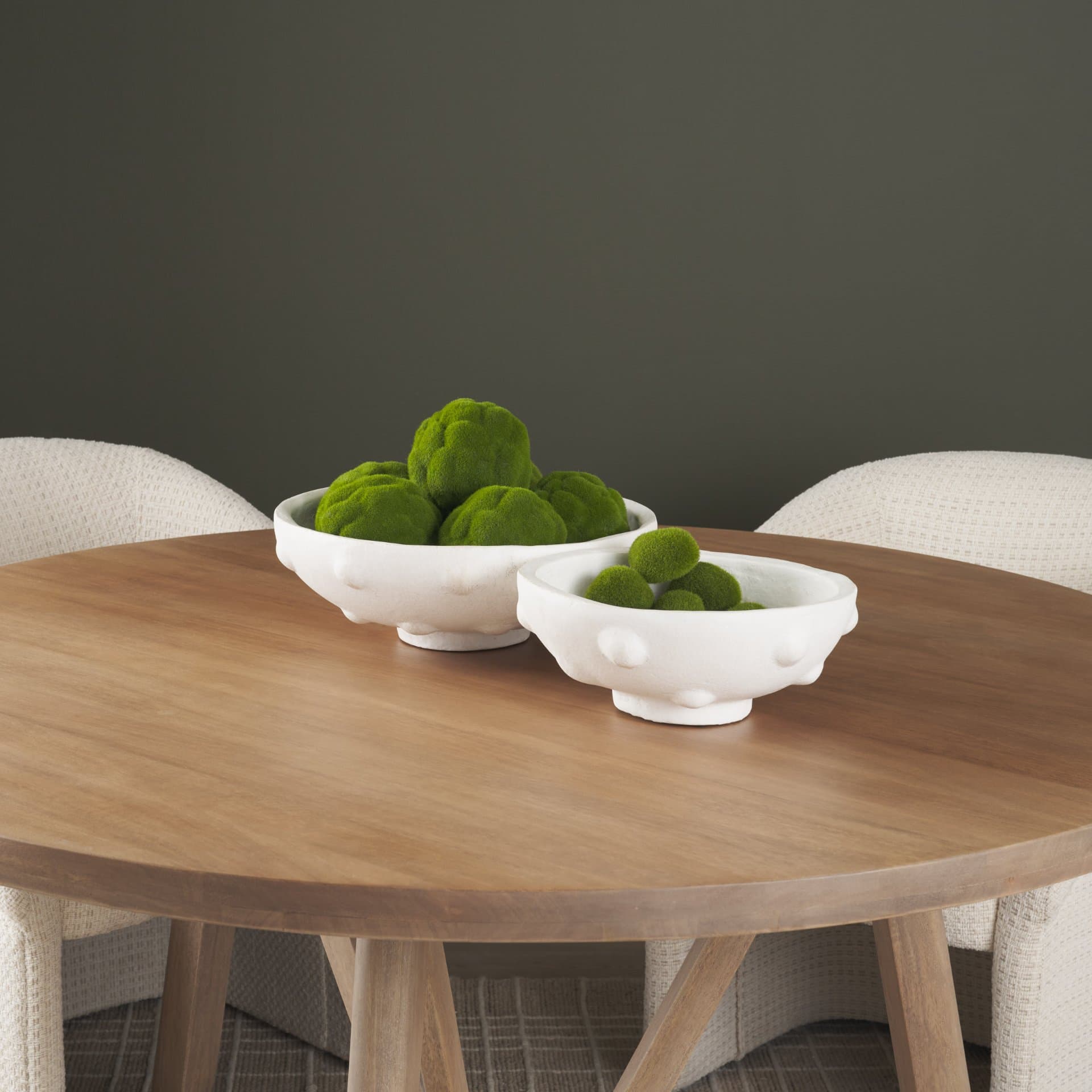 Punto Small White Paper Mache Dotted Centerpiece Bowl — in a styled room