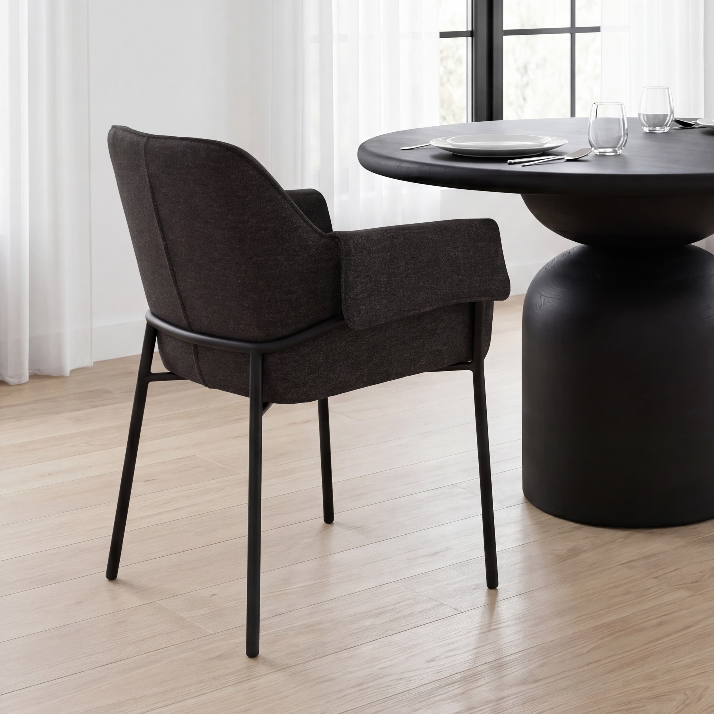 Brently Curved Back Dining Arm Chair | Gray Fabric w/ Metal — product photograph