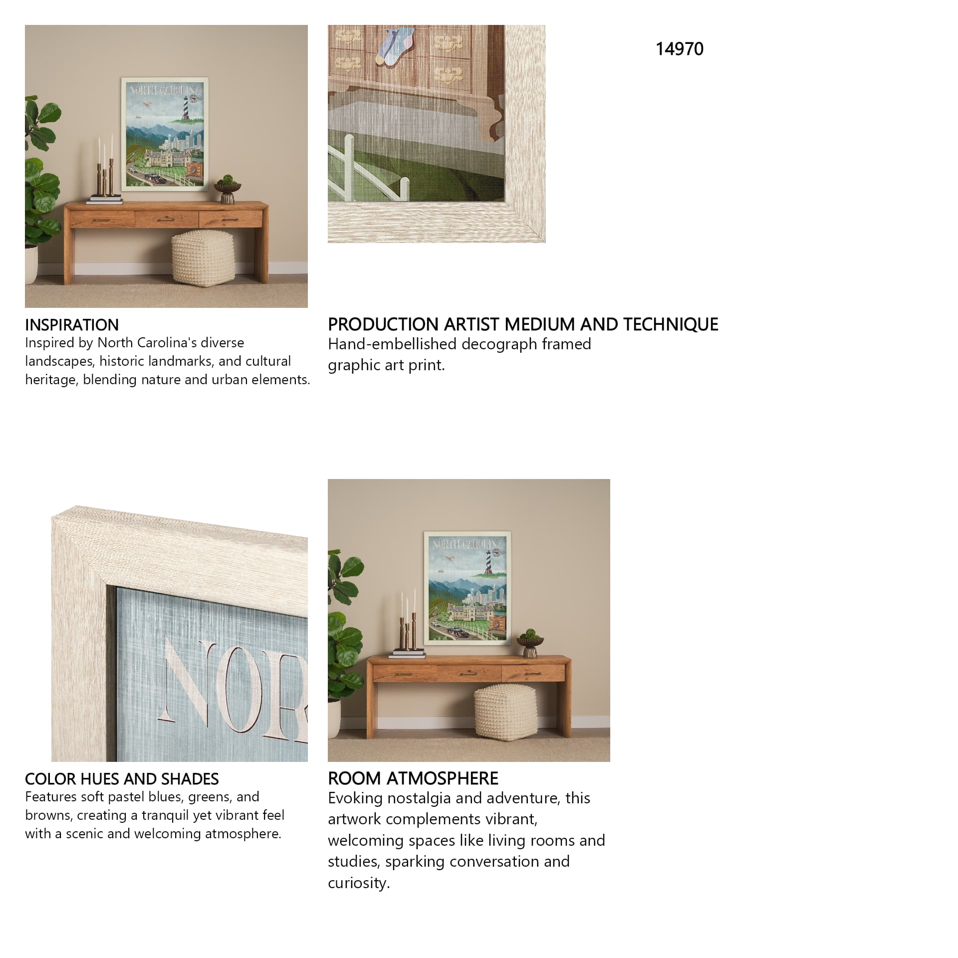 North Carolina by Mercana Studio a Hand Embellished Textured Framed Art Print — in a styled room