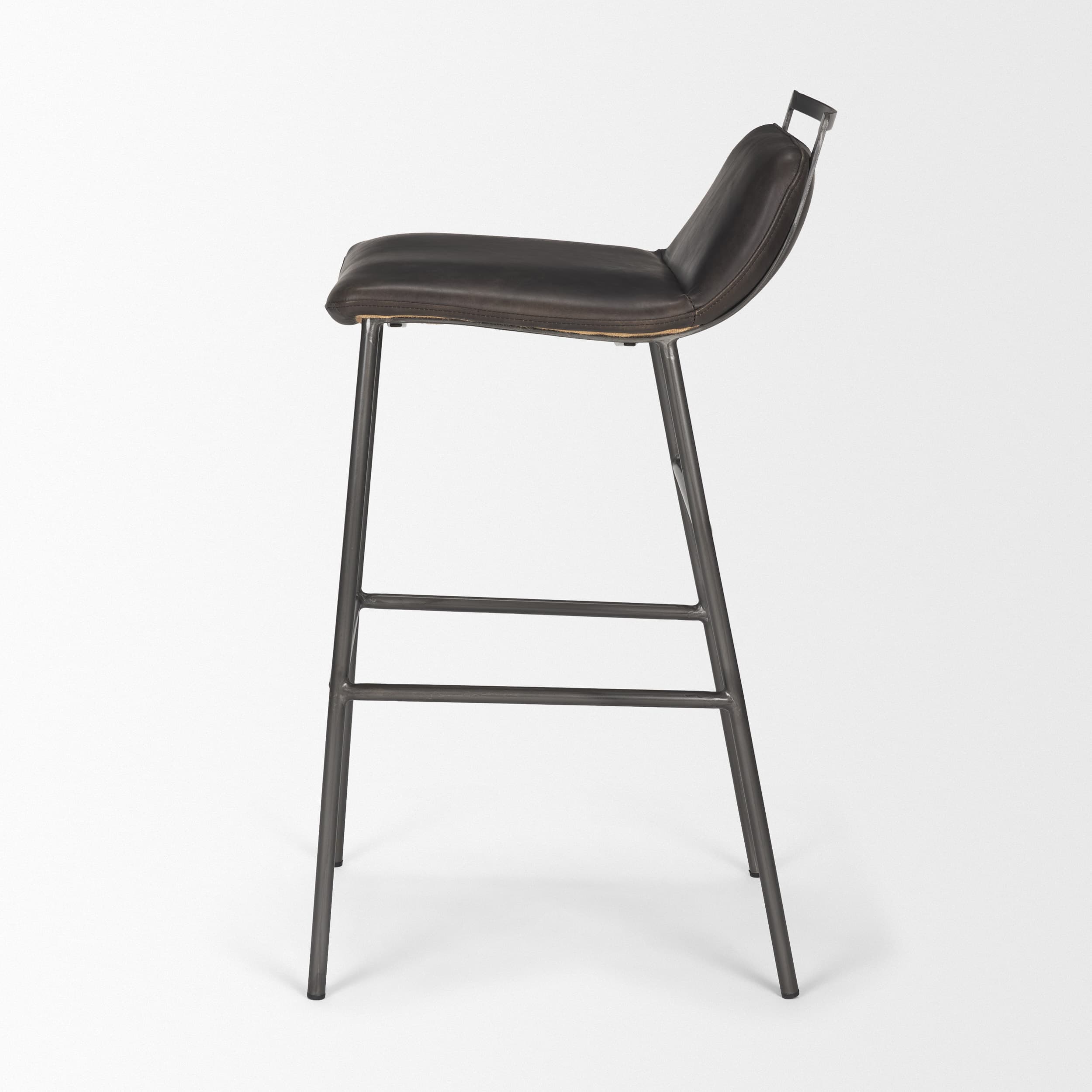 Kavalan Low Back 37.5in Seat Bar Stool | Ebony Leather w/ Black Metal — product photograph