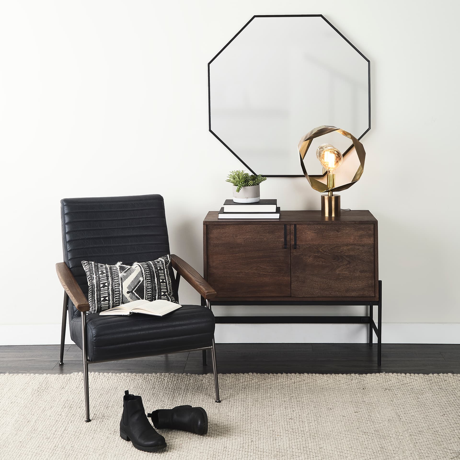 Grosjean Black Leather Wrap Metal Frame Accent Chair — product photograph