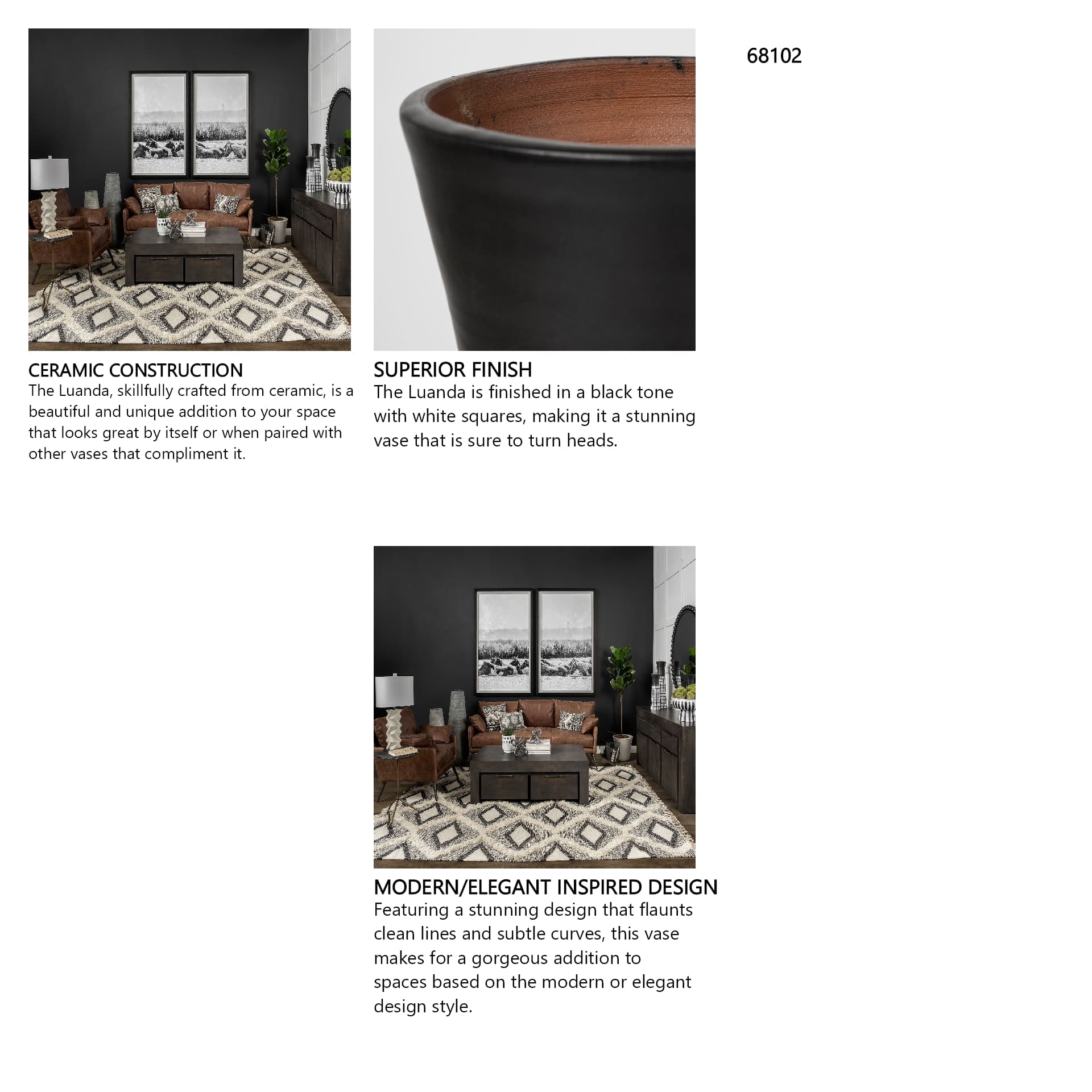 Luanda Small Black/White Large Ceramic Vase — in a styled room