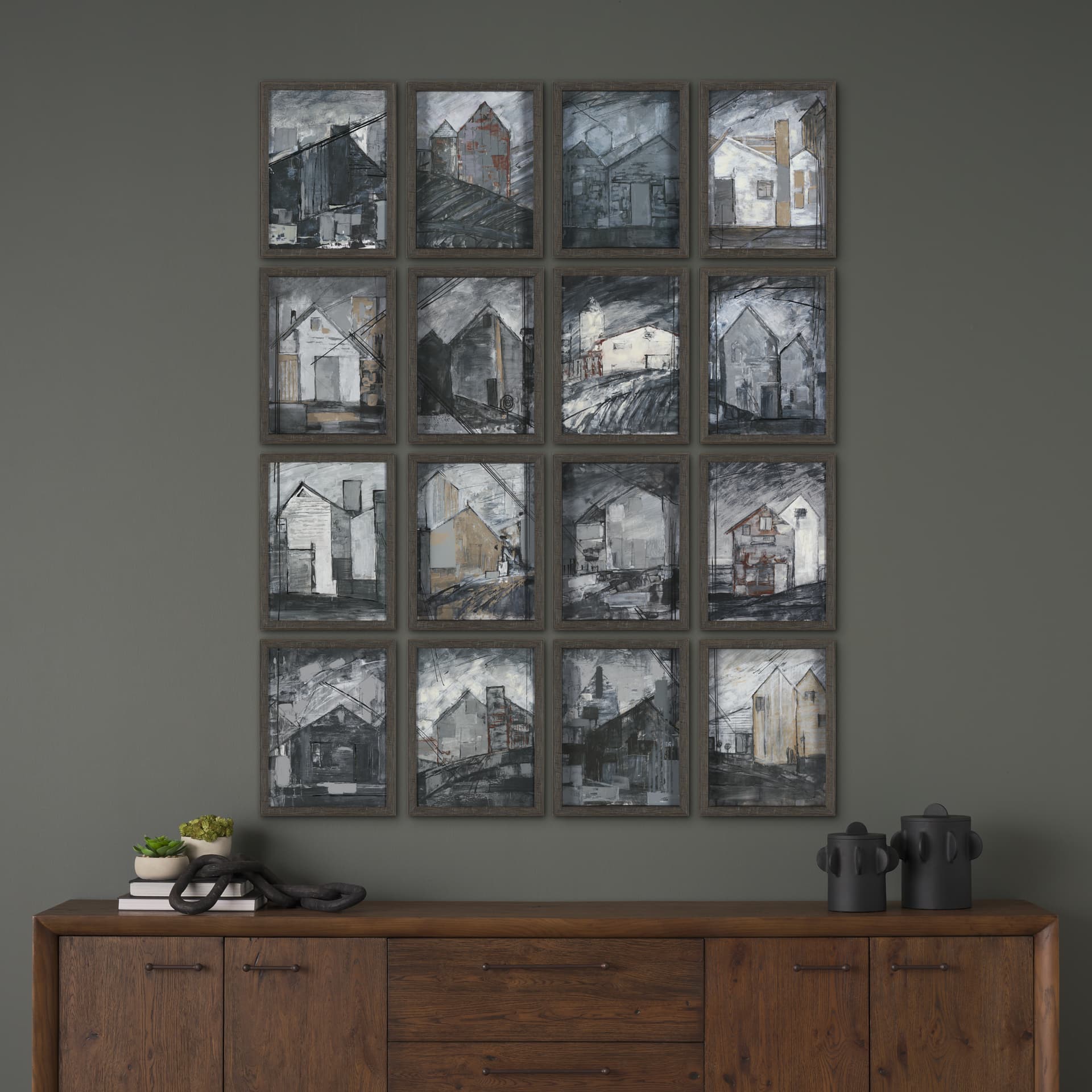 Community 1D by Mercana Studio Hand-Embellished Textured Framed Artwork Matted — in a styled room