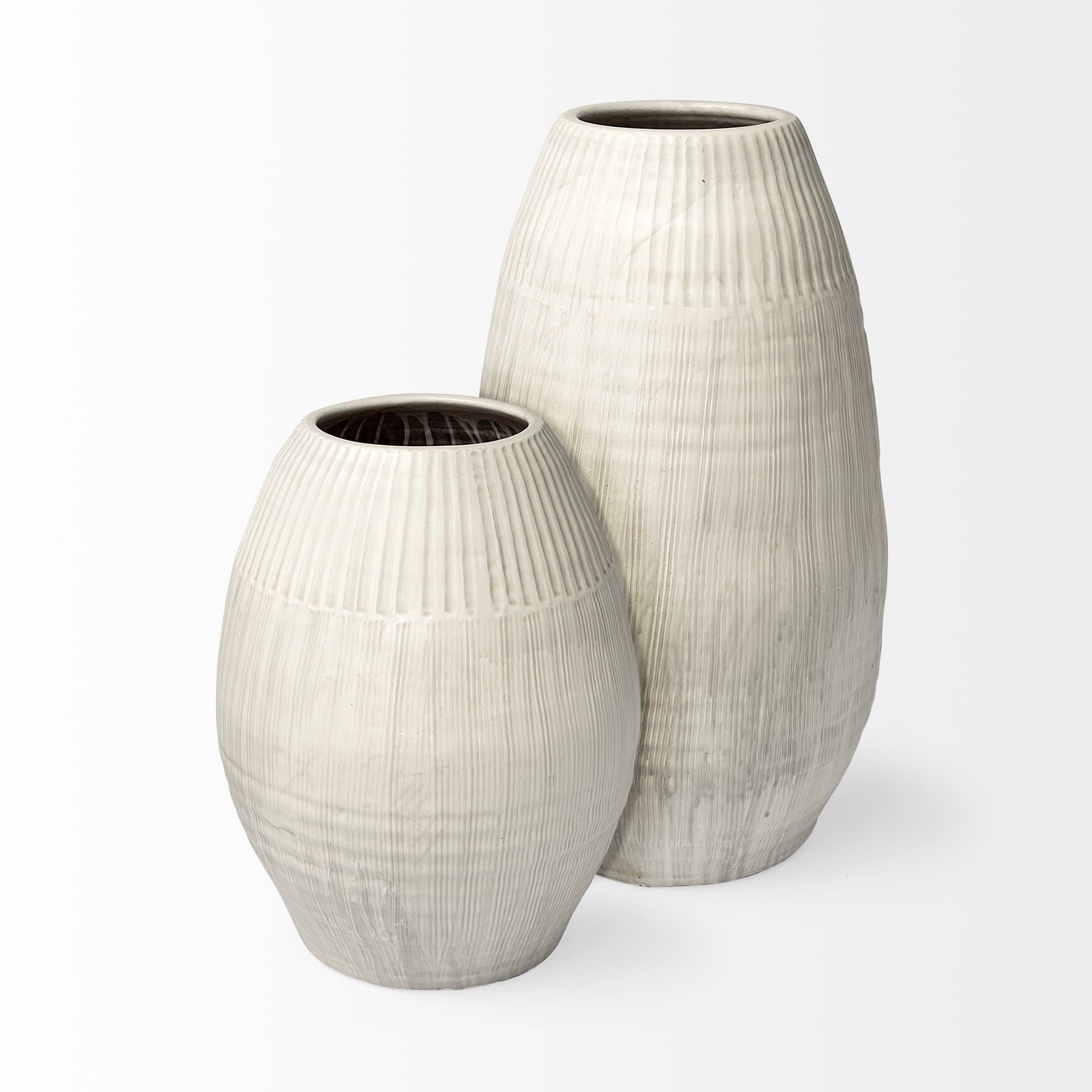 Reyan Small Pearl White Ceramic Striped Vase — product photograph