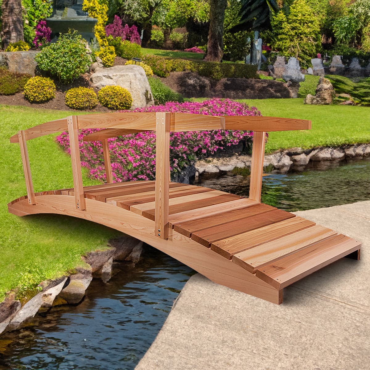 12-Ft Cedar Garden Bridge with Side Rails — product photograph