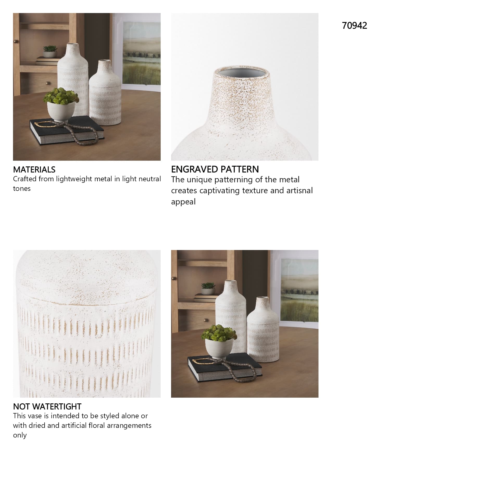 Tisha Large White W/ Terracotta Distressing Metal Vase — in a styled room