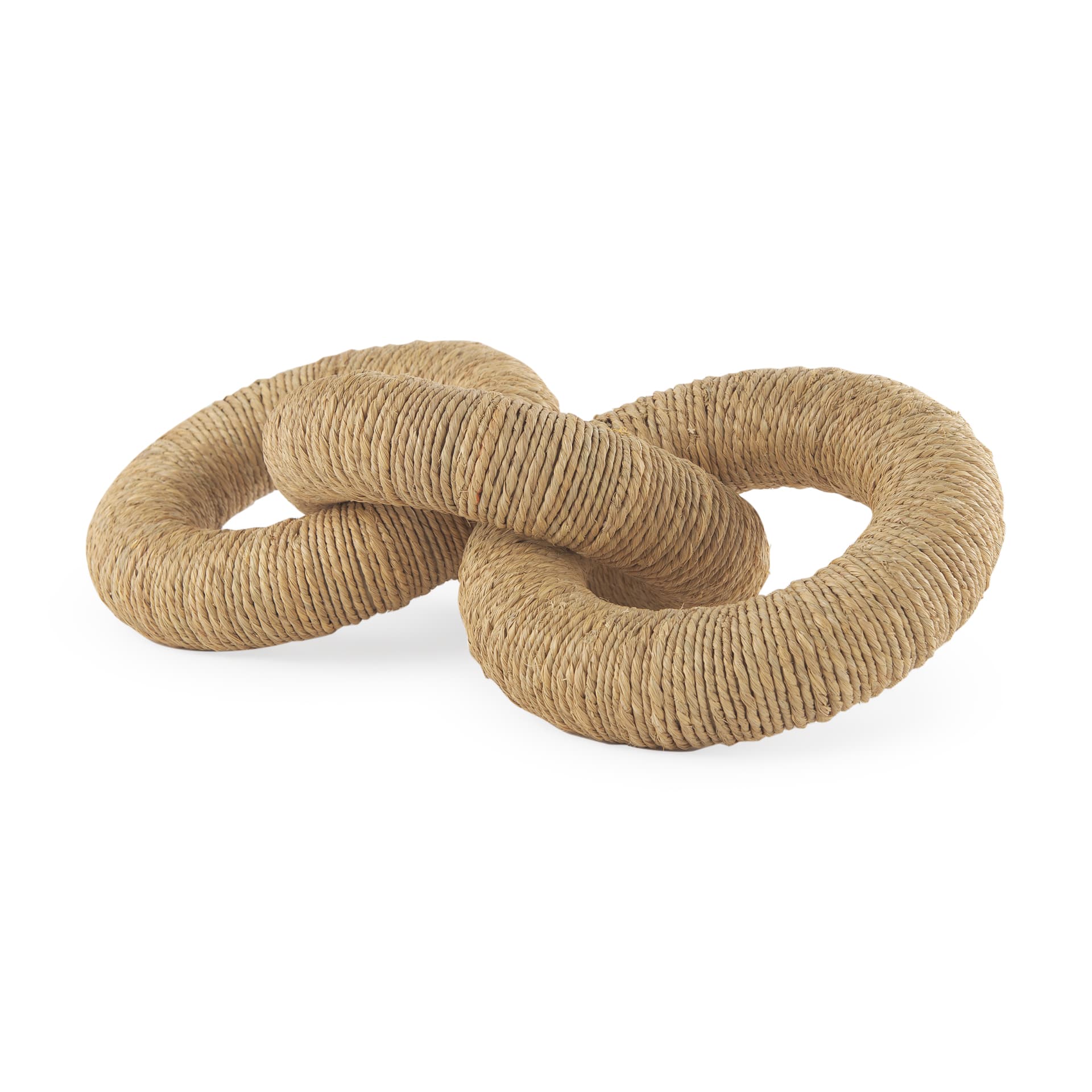 Alize Jute Wrapped Solid Wood Circular Chain Link Decorative Object — product photograph