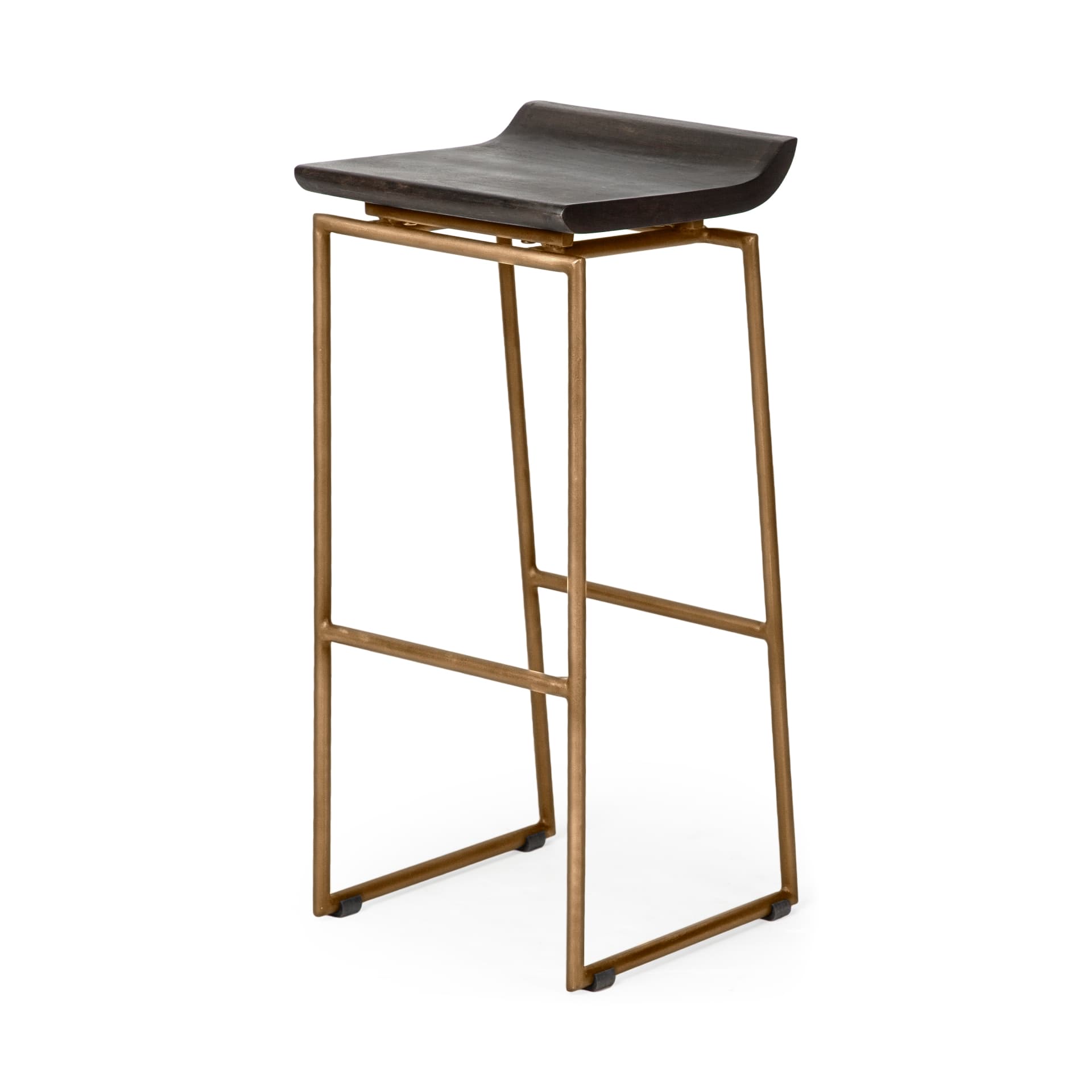 Givens Low Back 32in Seat Bar Stool | Brown Wood w/ Gold Metal — product photograph