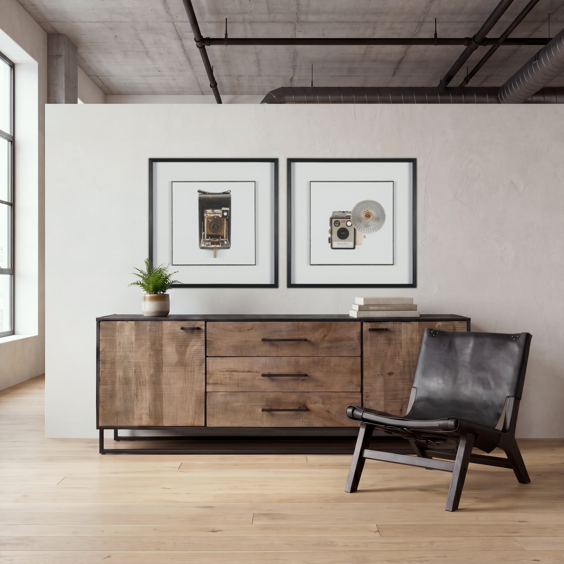 Elodie 24.4L x 33.9W x 30.7H Black Leather W/Black Stain Beech Wood Frame Accent Chair — product photograph