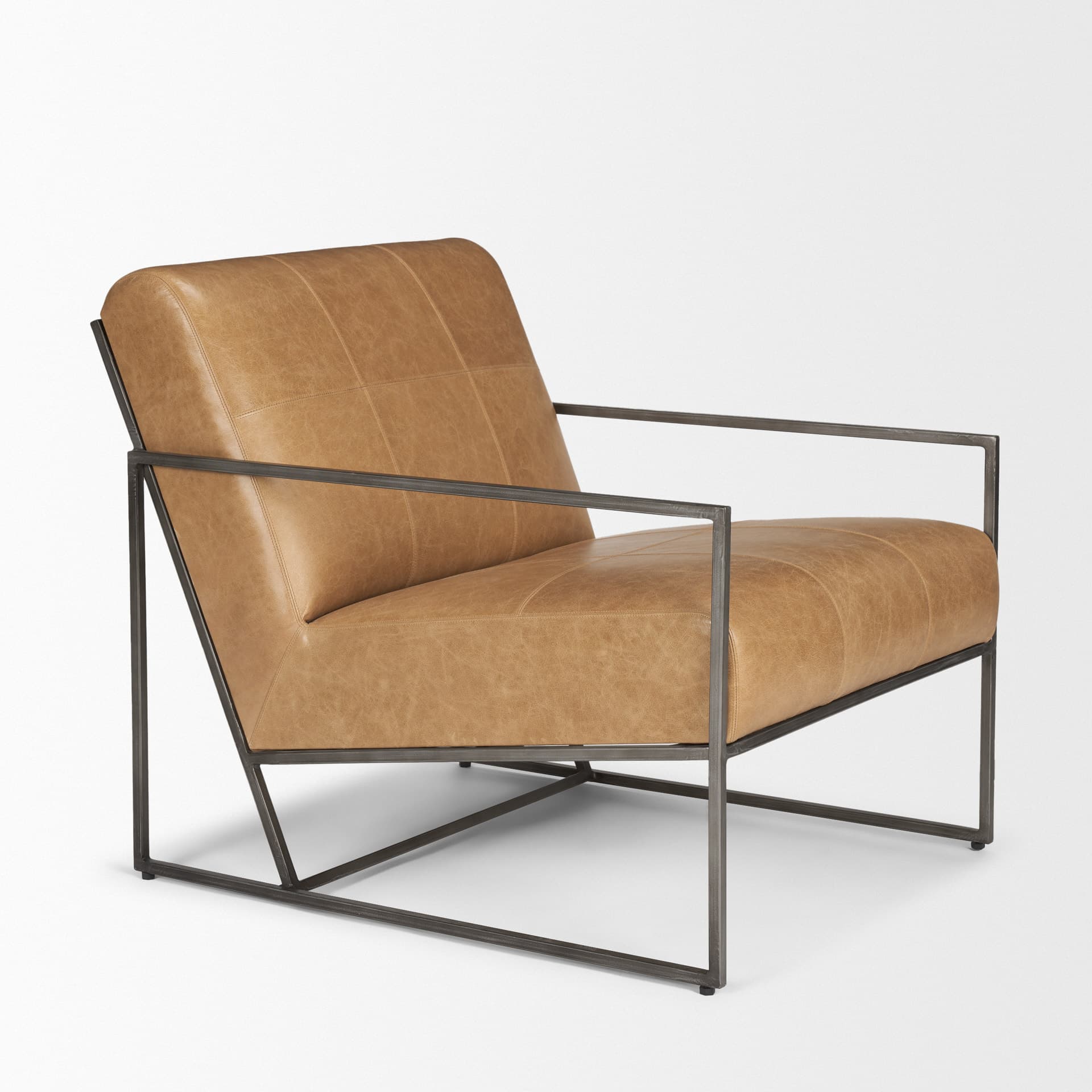 Stratton Gunmetal w/ Genuine Brown Leather Upholstered Accent Chair — product photograph
