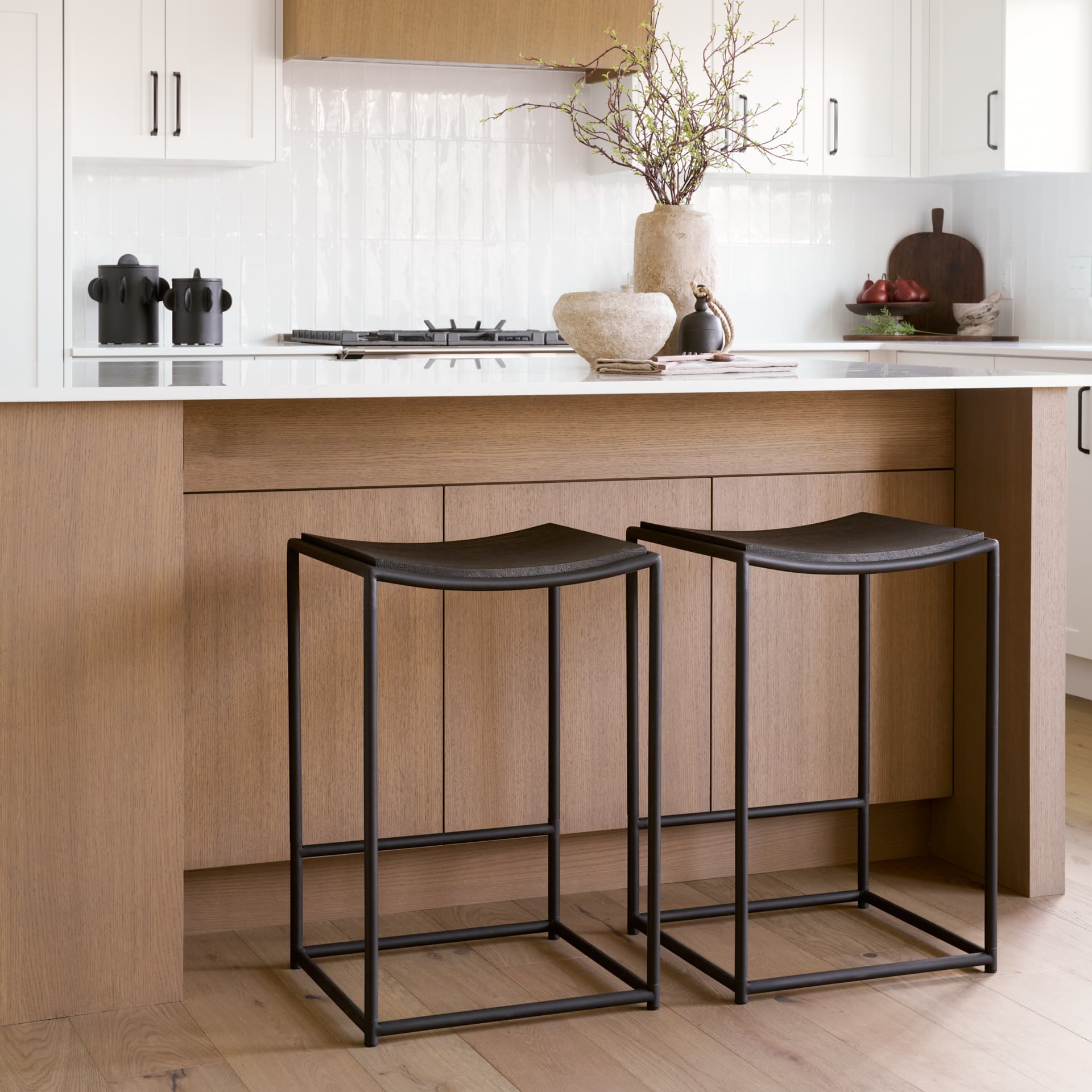 Taniel Backless 26in Seat Counter Stool | Black Wood w/ Black Metal — product photograph