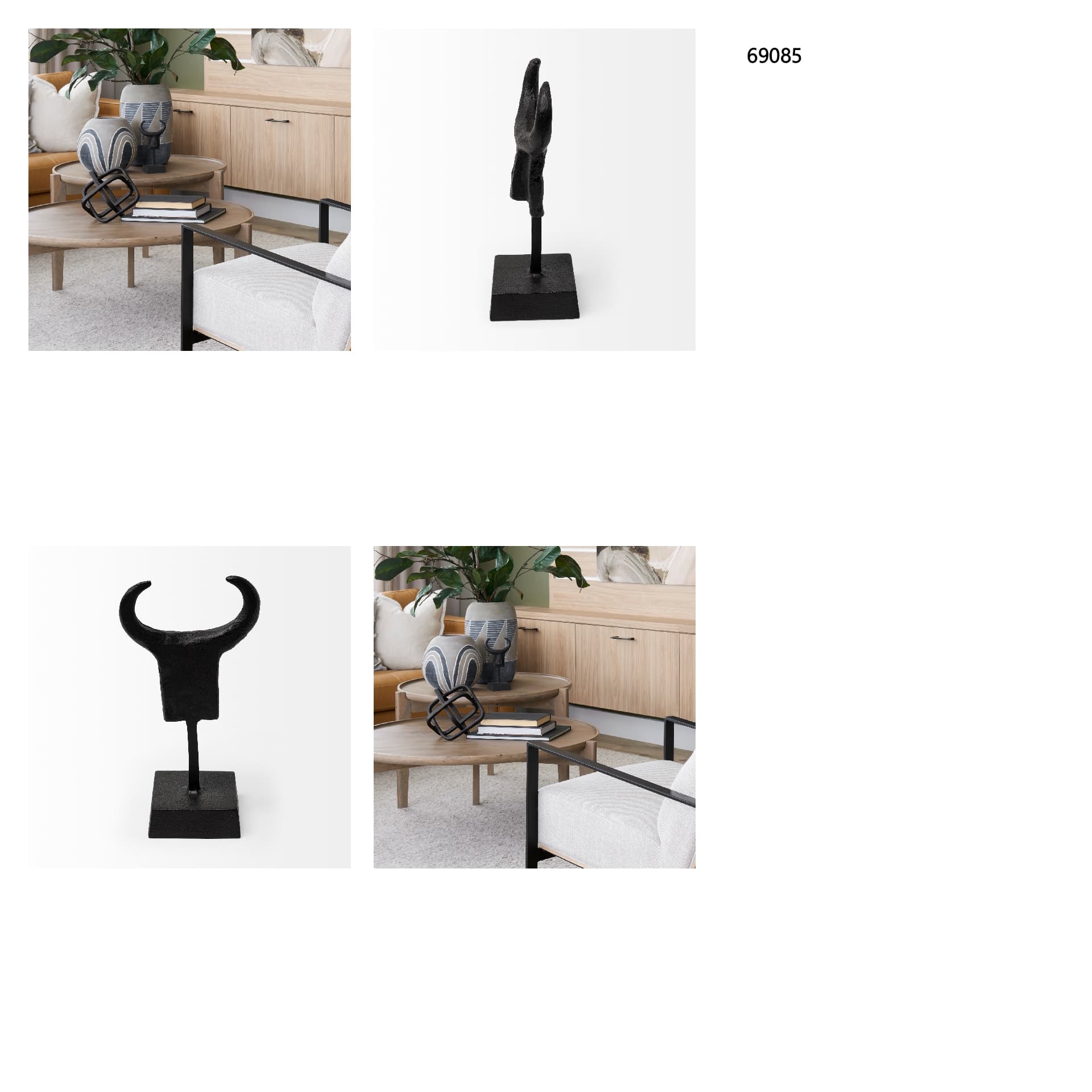 Caleb 4L x 5W Black Metal Tribal Figurine — in a styled room